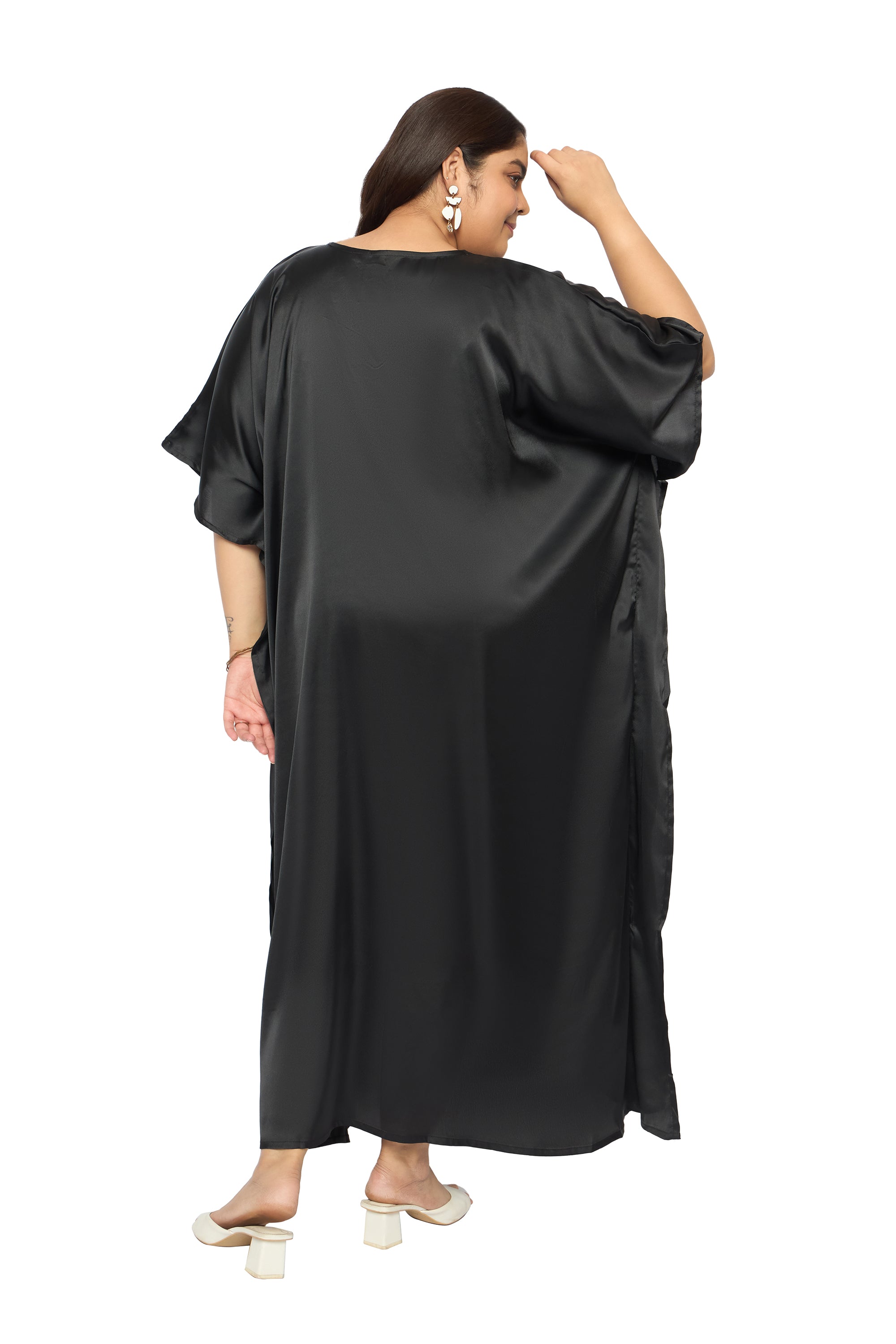 Satin Plus Size Kimono Style Loungewear Kaftan Dress for Women