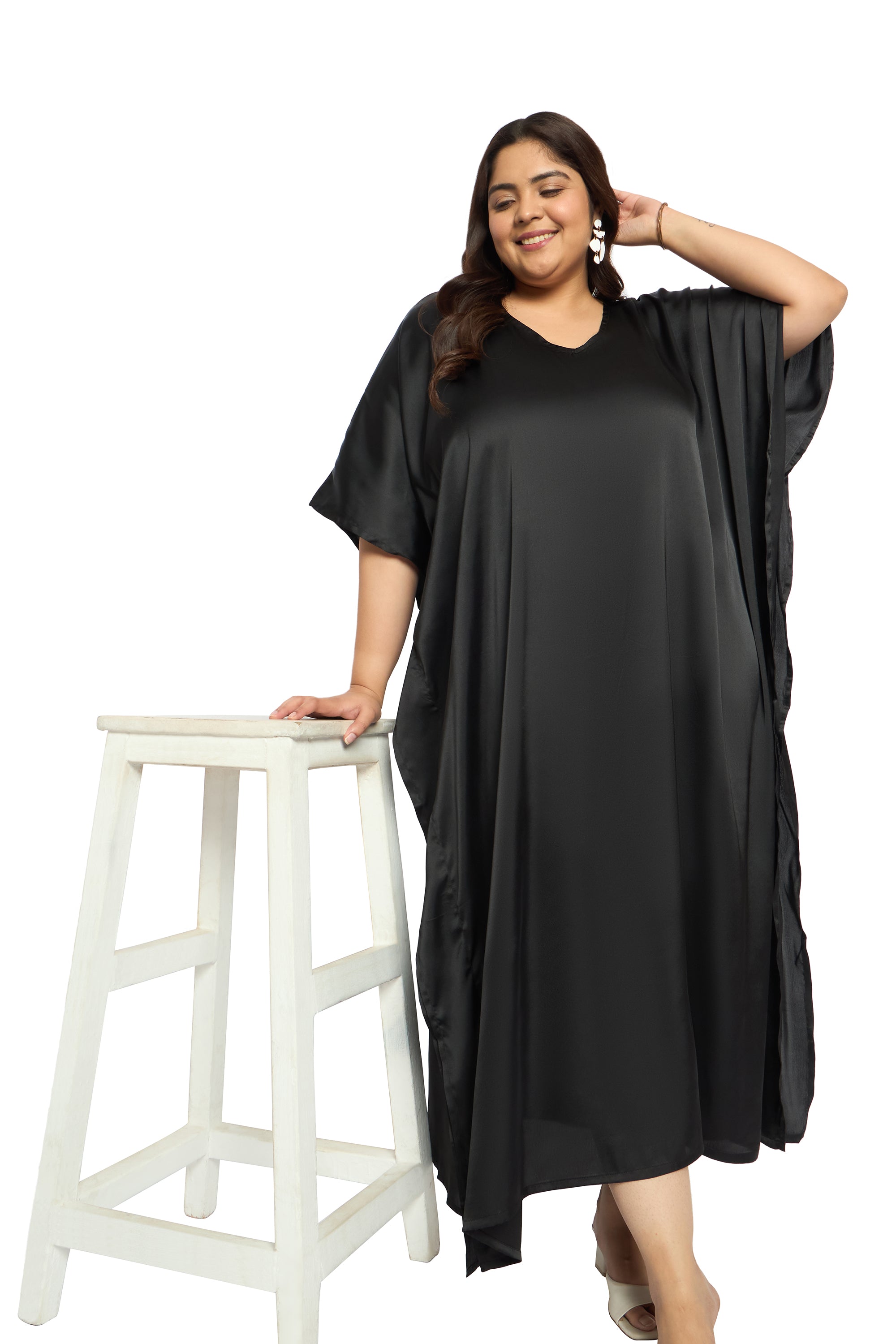 Satin Plus Size Kimono Style Loungewear Kaftan Dress for Women