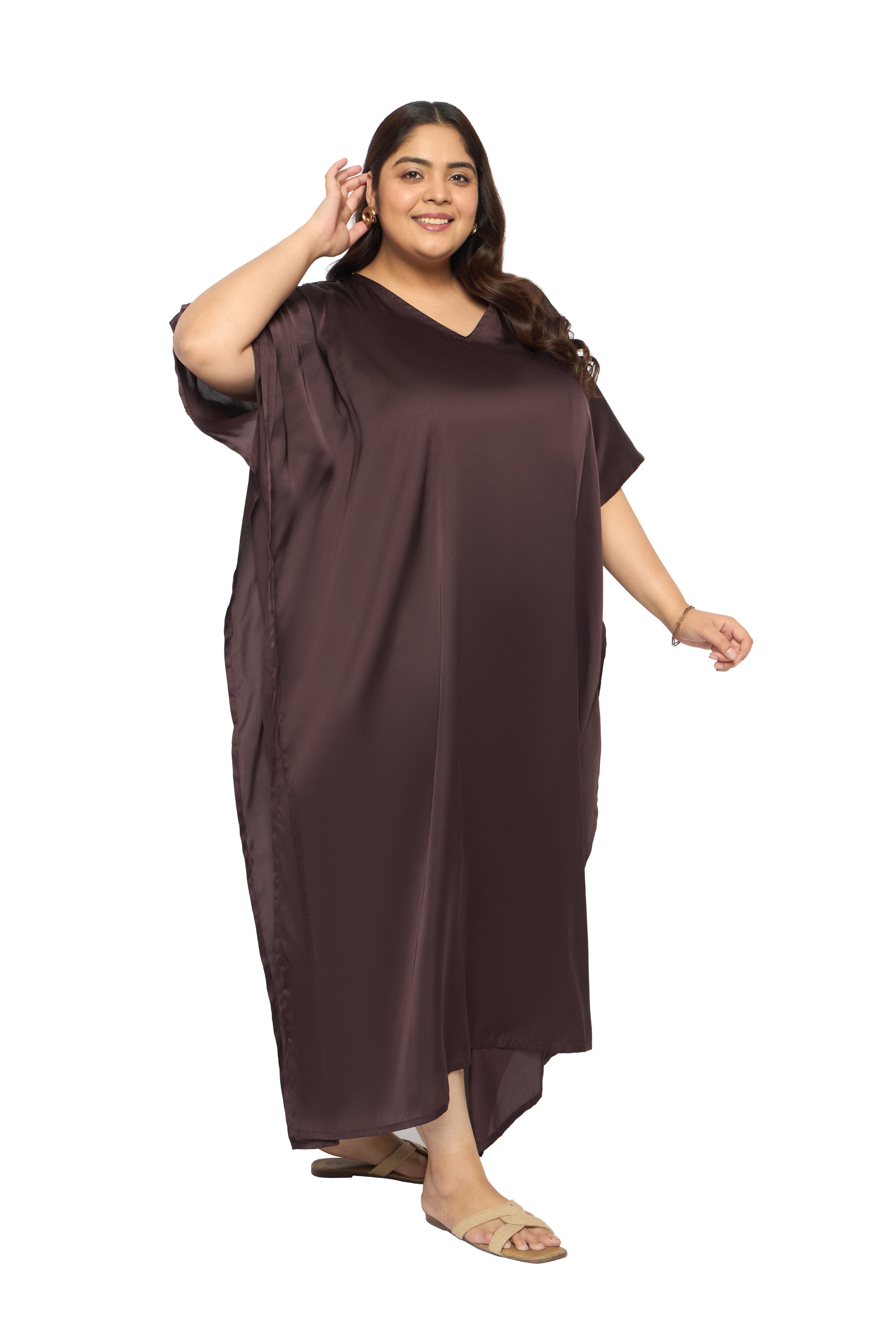 Satin Plus Size Kimono Style Loungewear Kaftan Dress for Women