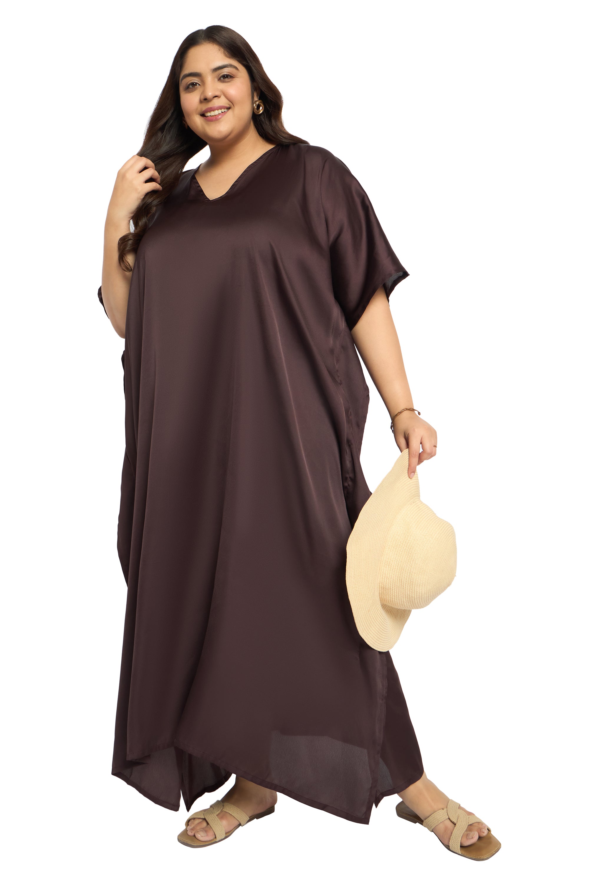 Satin Plus Size Kimono Style Loungewear Kaftan Dress for Women