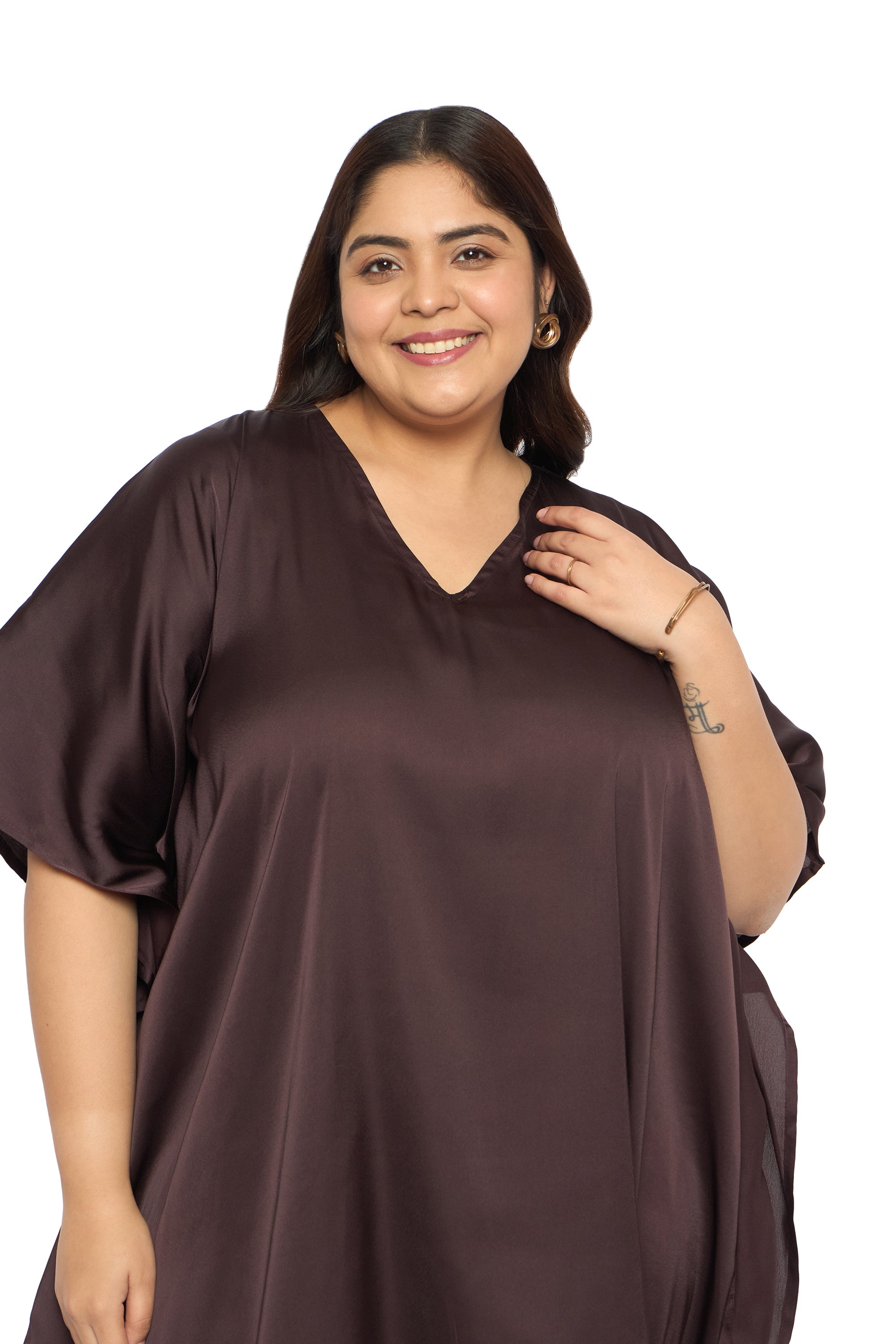 Satin Plus Size Kimono Style Loungewear Kaftan Dress for Women