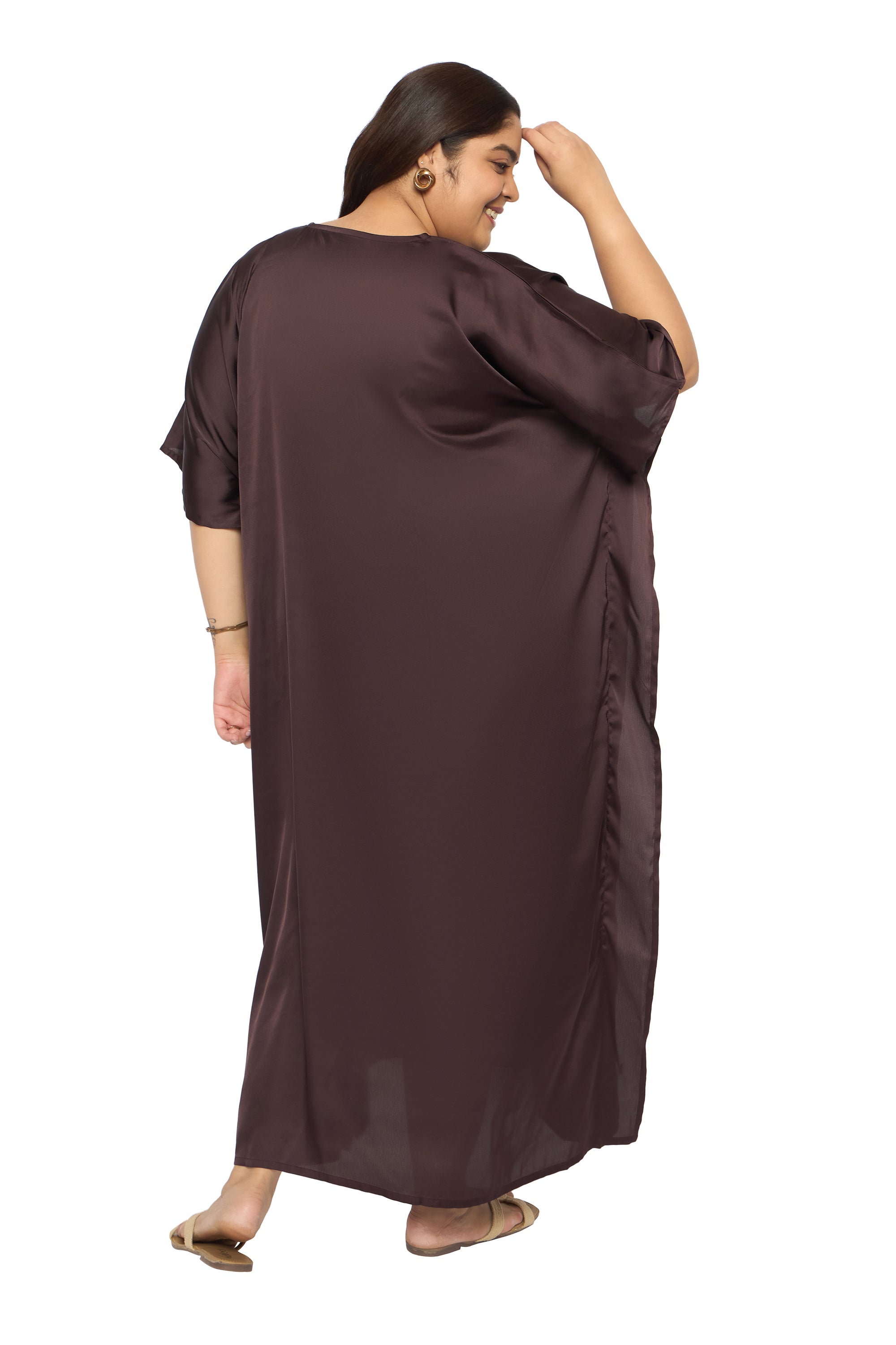 Satin Plus Size Kimono Style Loungewear Kaftan Dress for Women