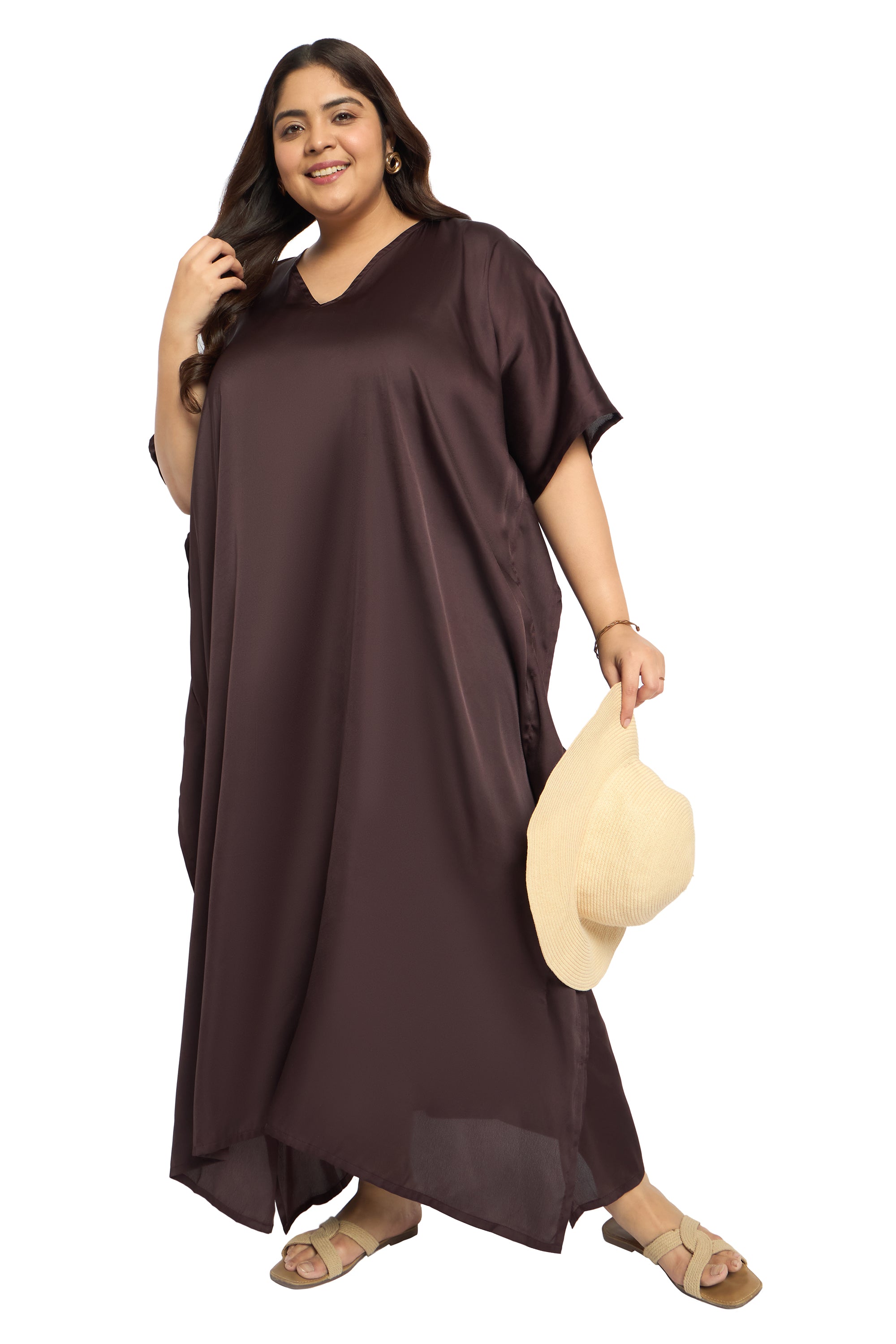Satin Plus Size Loungewear Kaftan Dress for Women