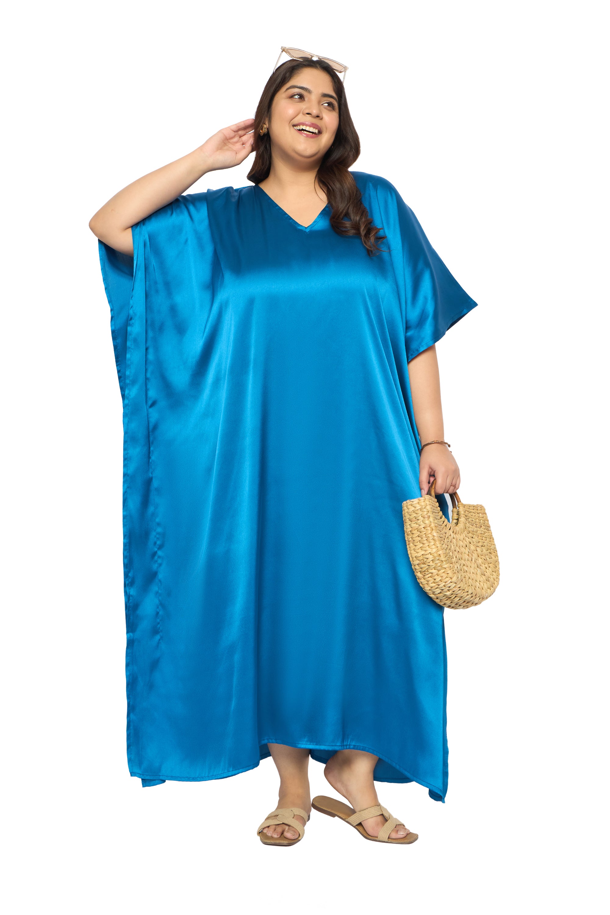 Satin Plus Size Kimono Style Loungewear Kaftan Dress for Women