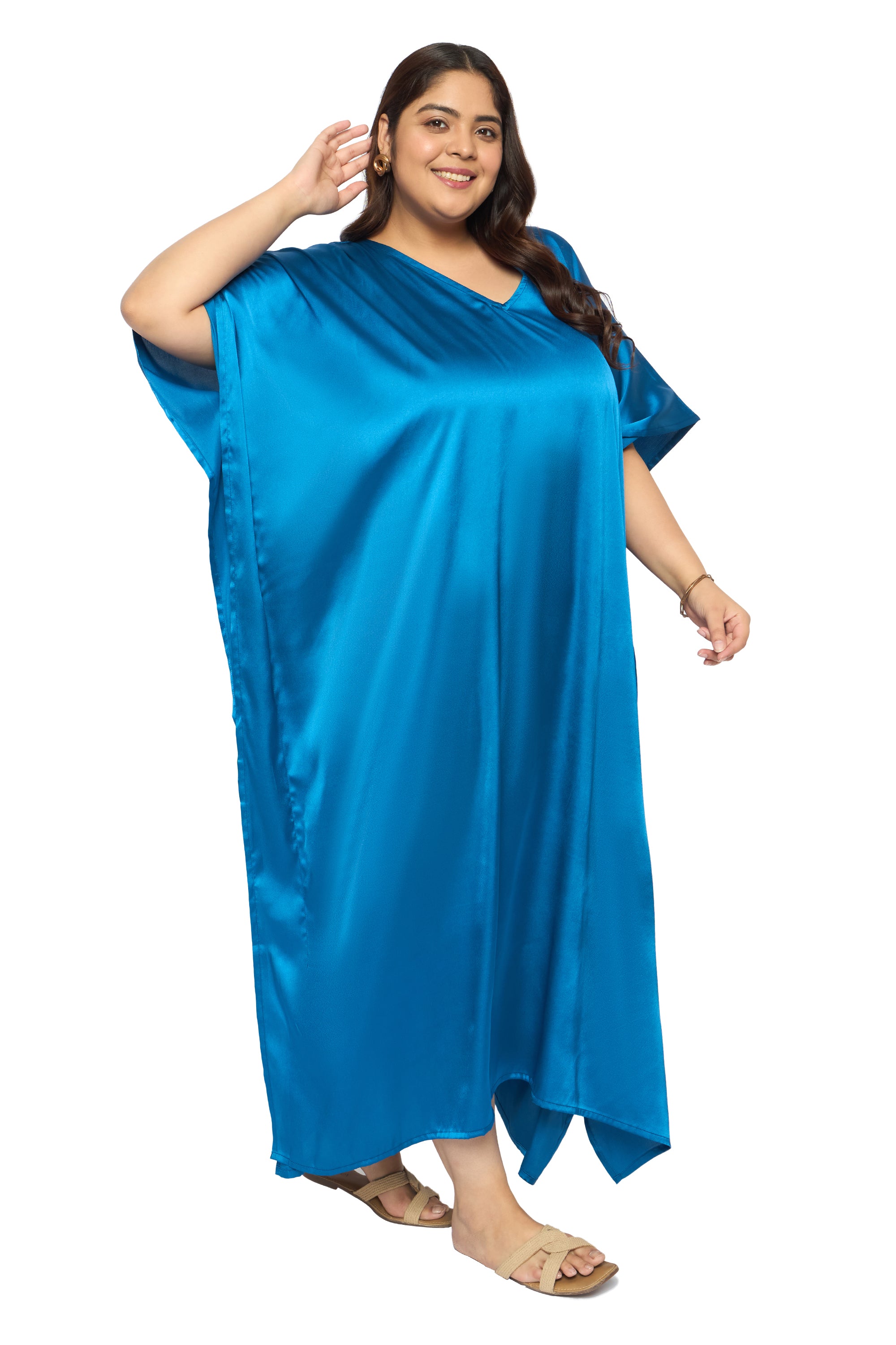 Satin Plus Size Kimono Style Loungewear Kaftan Dress for Women