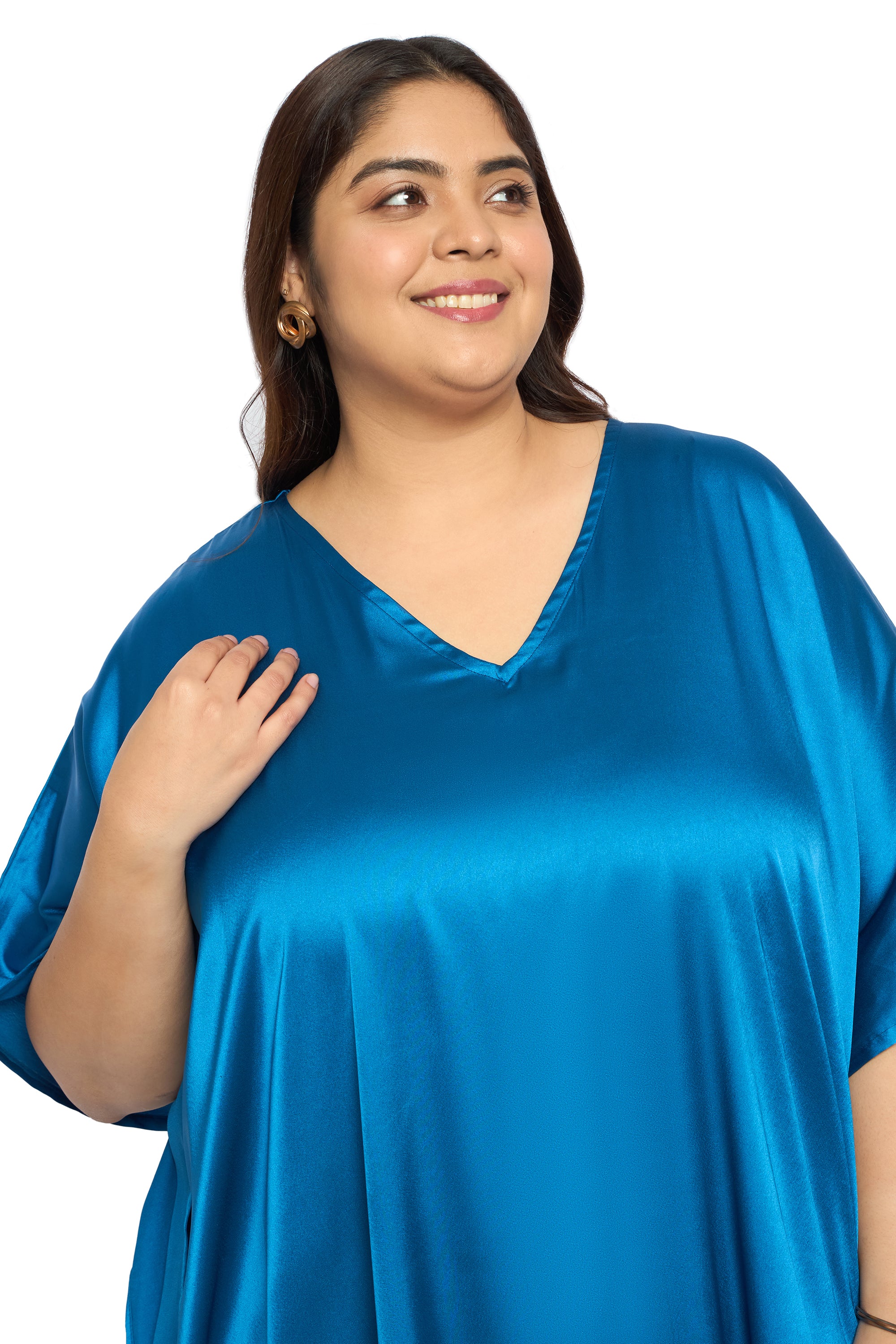 Satin Plus Size Kimono Style Loungewear Kaftan Dress for Women