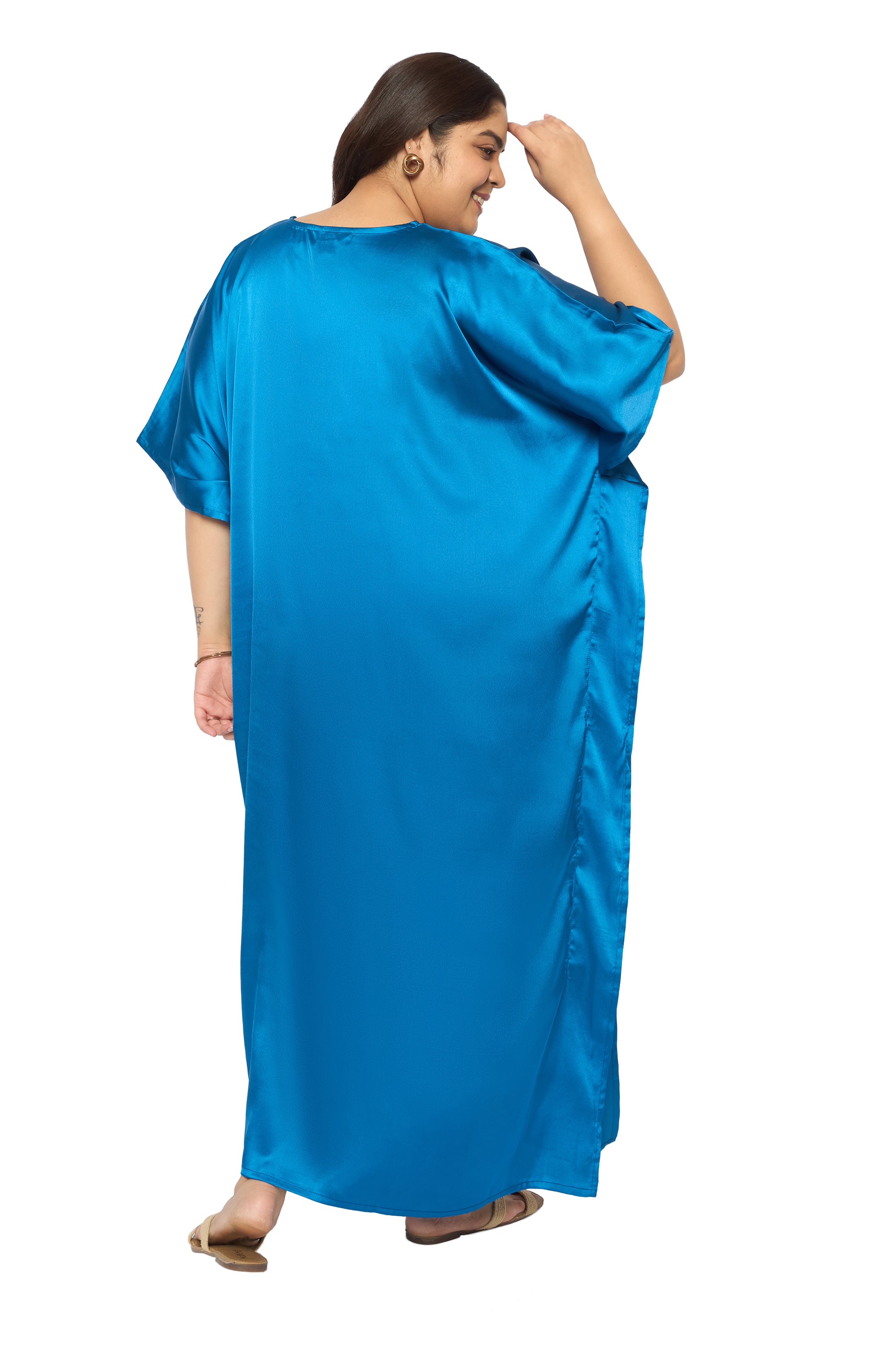 Satin Plus Size Kimono Style Loungewear Kaftan Dress for Women