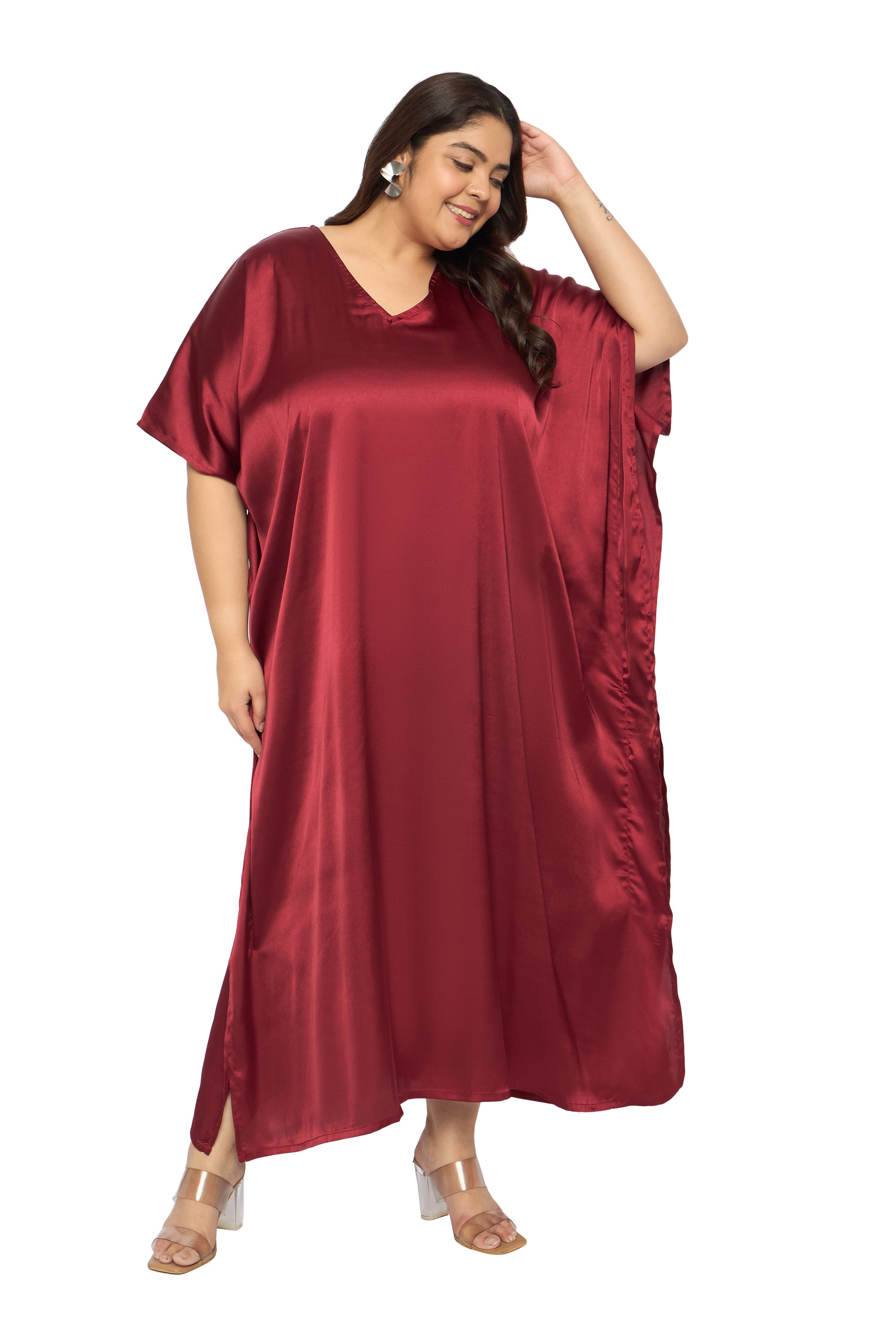 Satin Plus Size Kimono Style Loungewear Kaftan Dress for Women