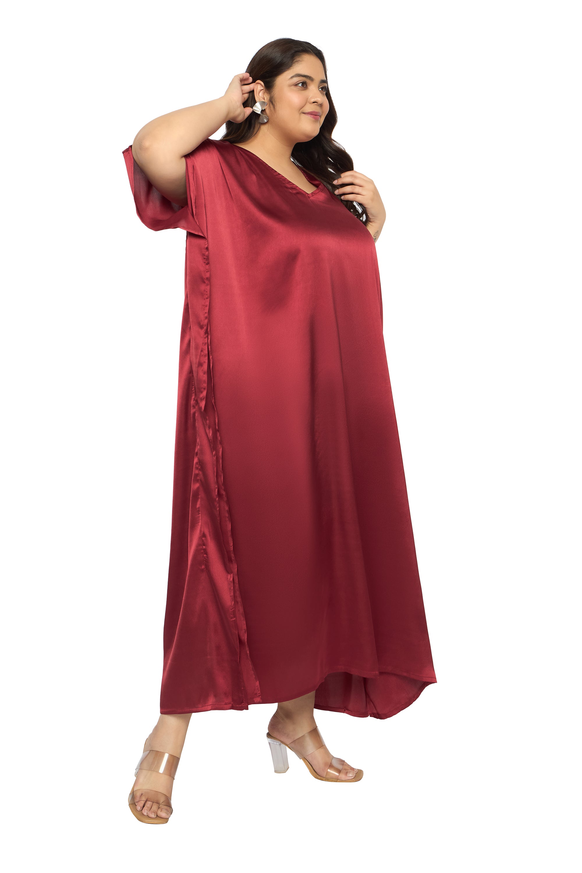 Satin Plus Size Kimono Style Loungewear Kaftan Dress for Women