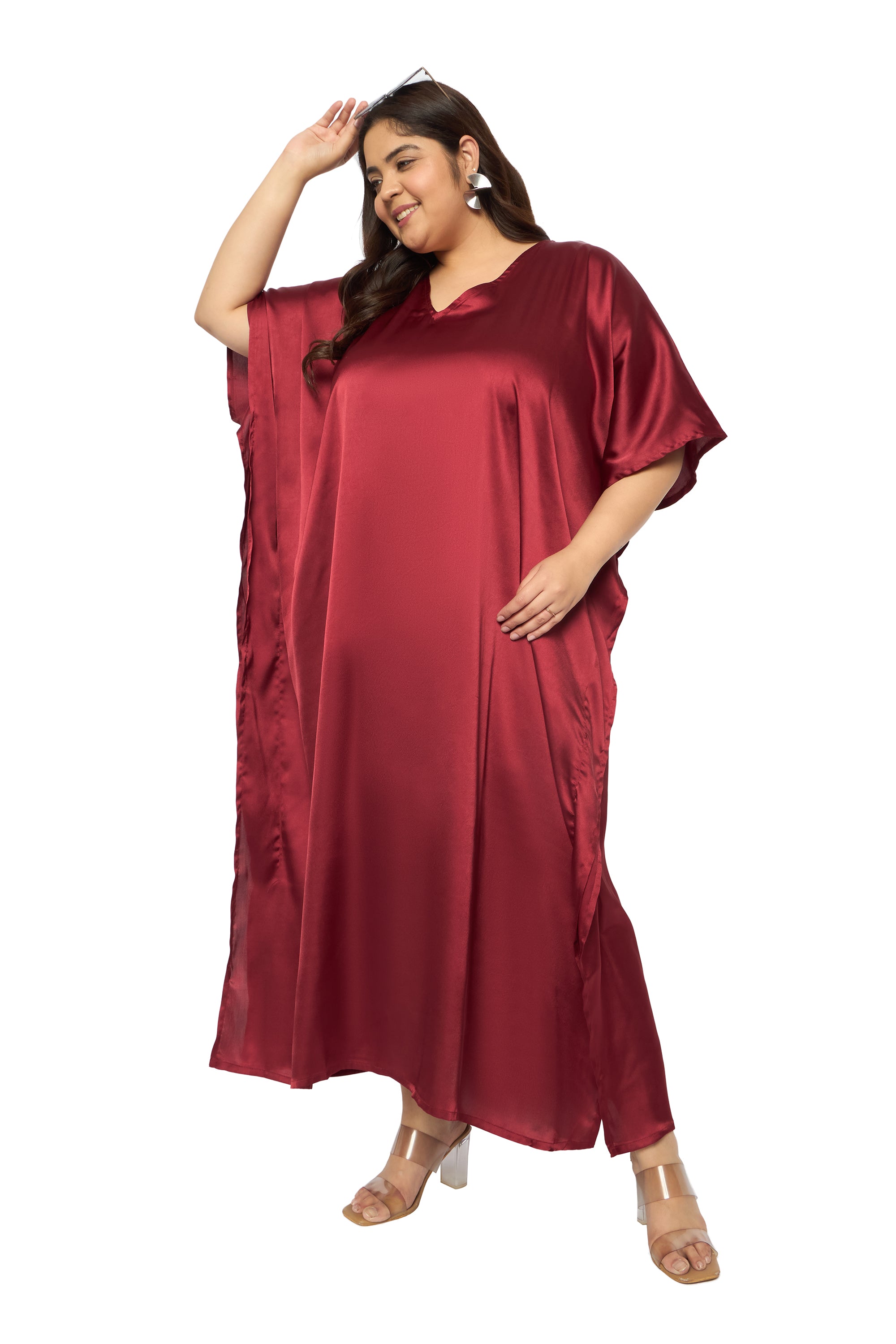 Satin Plus Size Kimono Style Loungewear Kaftan Dress for Women