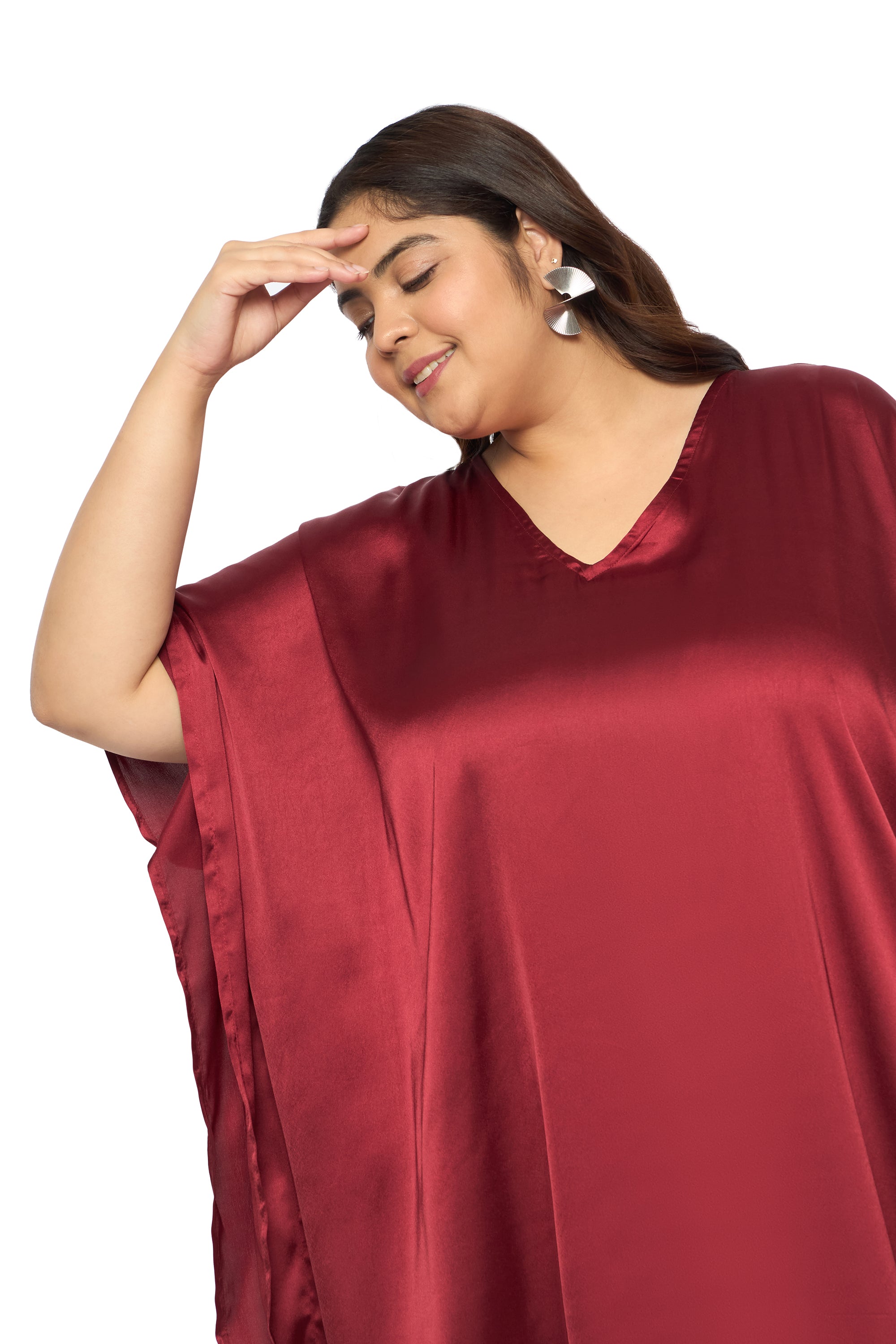 Satin Plus Size Kimono Style Loungewear Kaftan Dress for Women