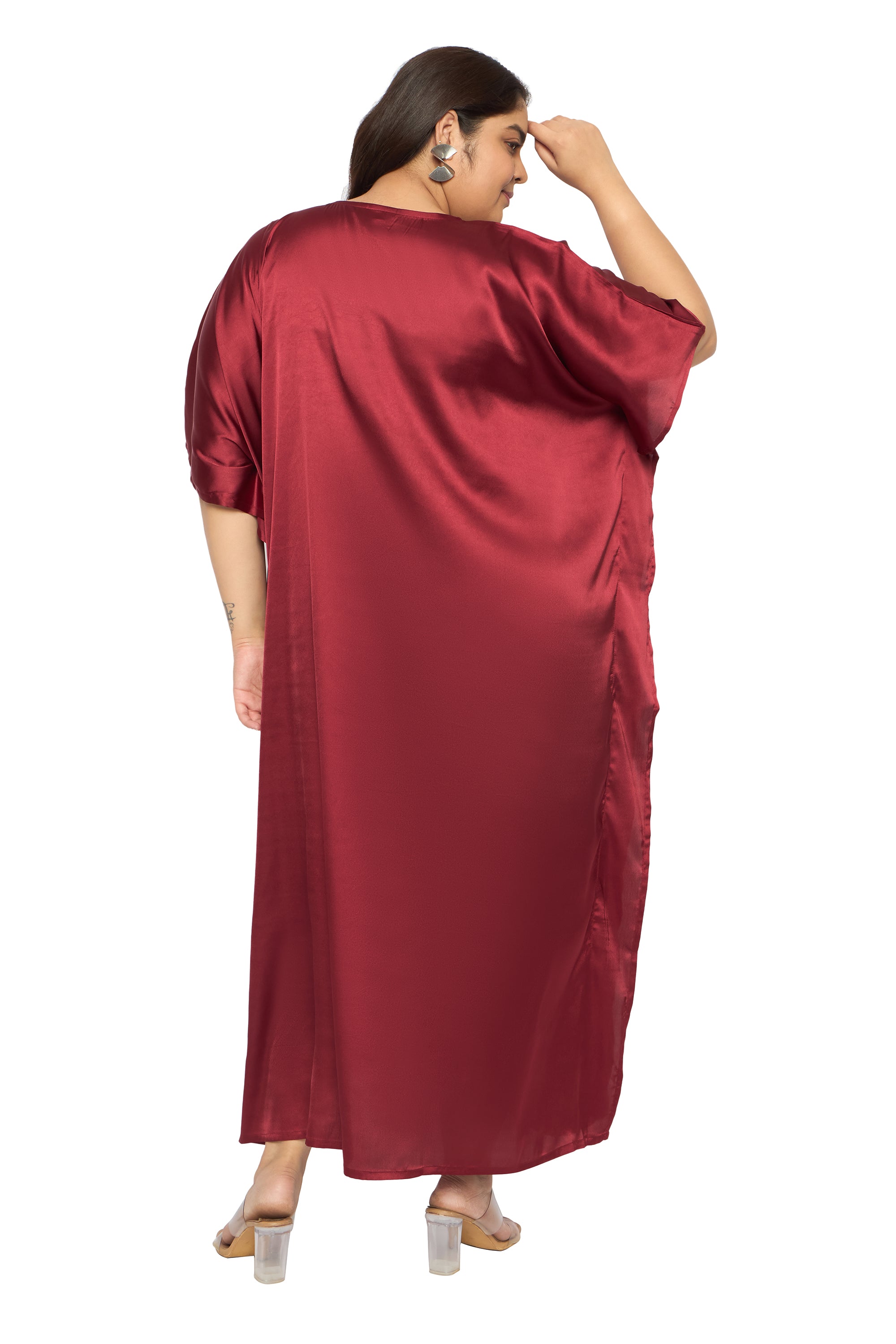 Satin Plus Size Kimono Style Loungewear Kaftan Dress for Women