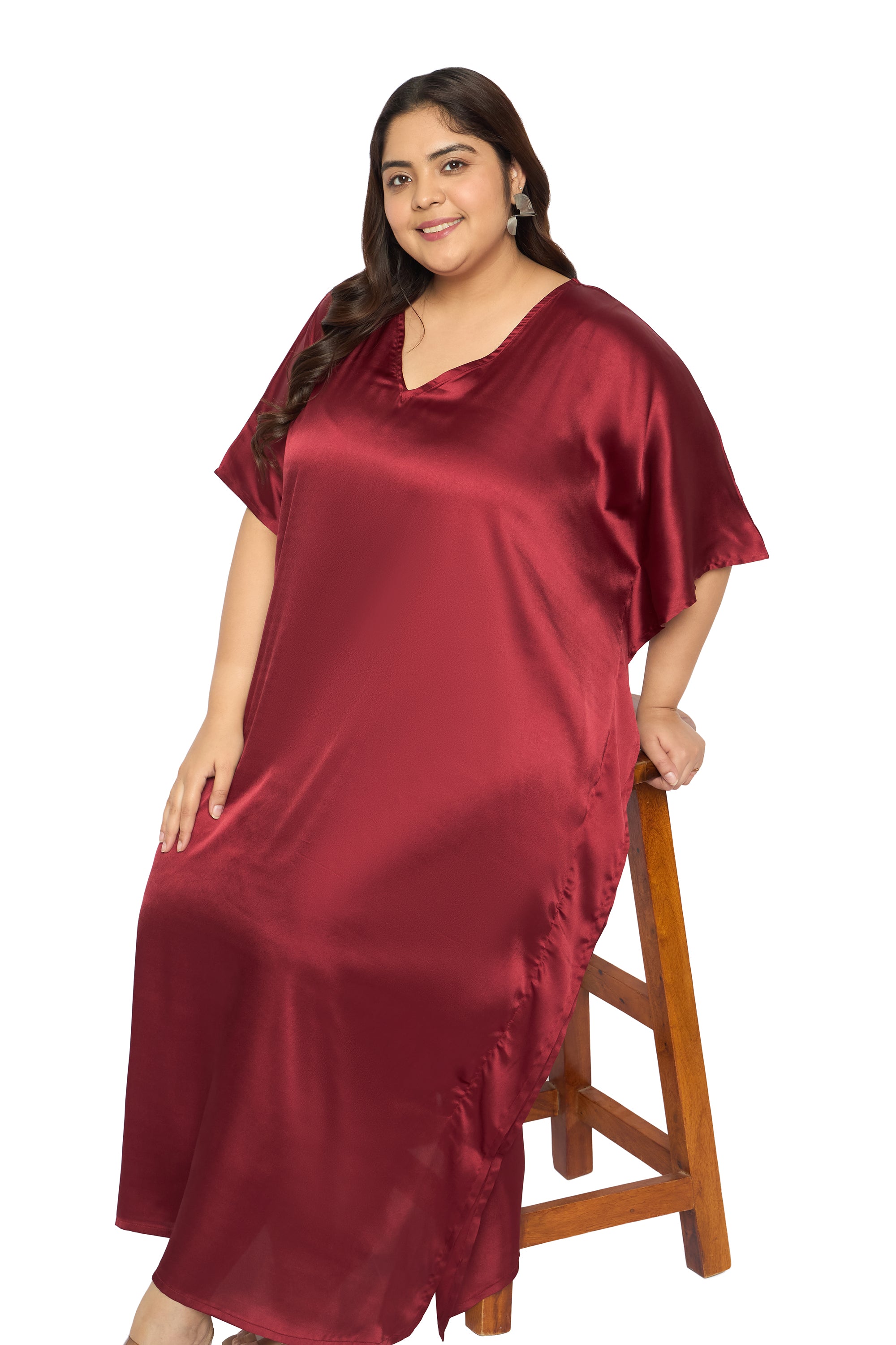 Satin Plus Size Kimono Style Loungewear Kaftan Dress for Women