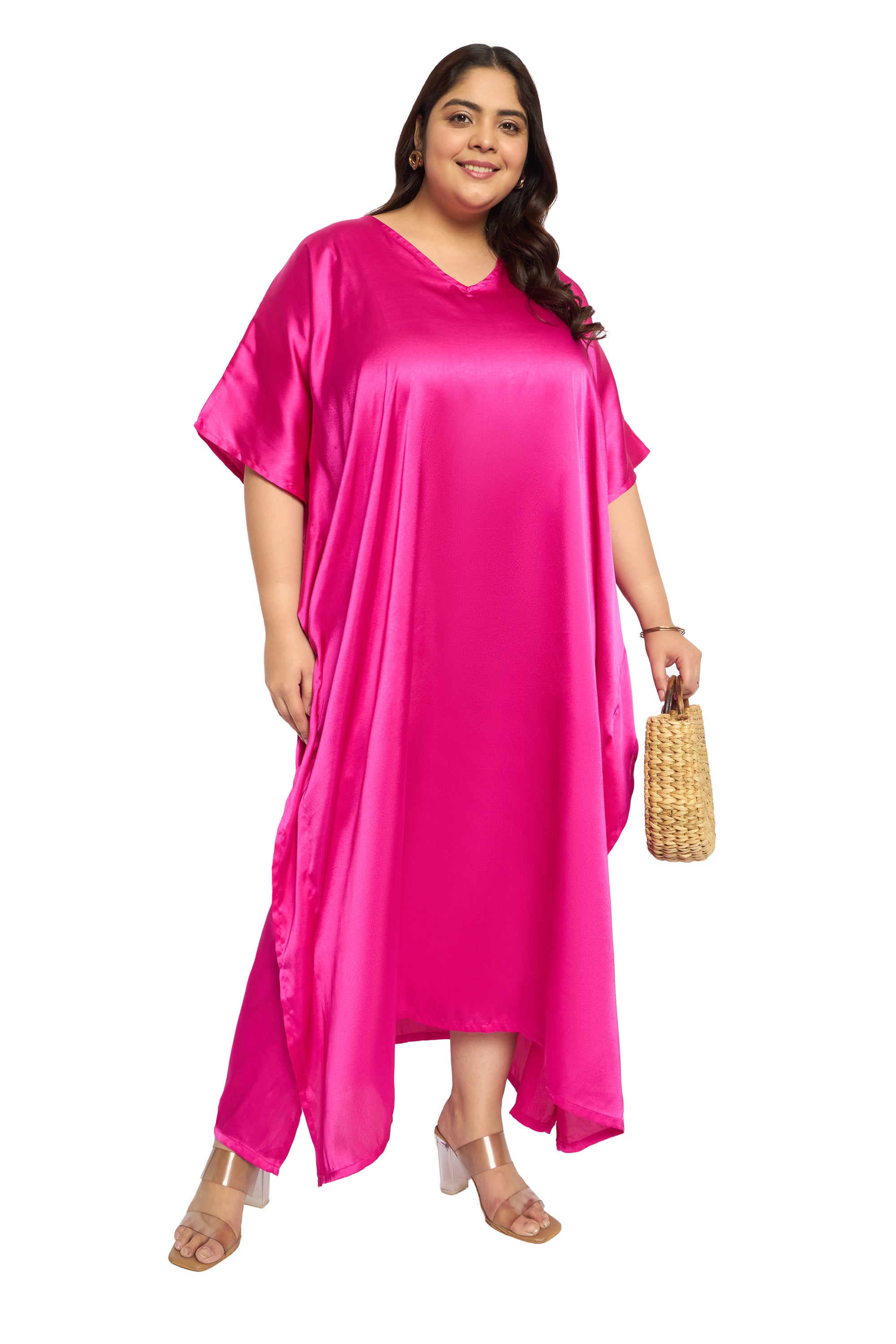 Satin Plus Size Kimono Style Loungewear Kaftan Dress for Women