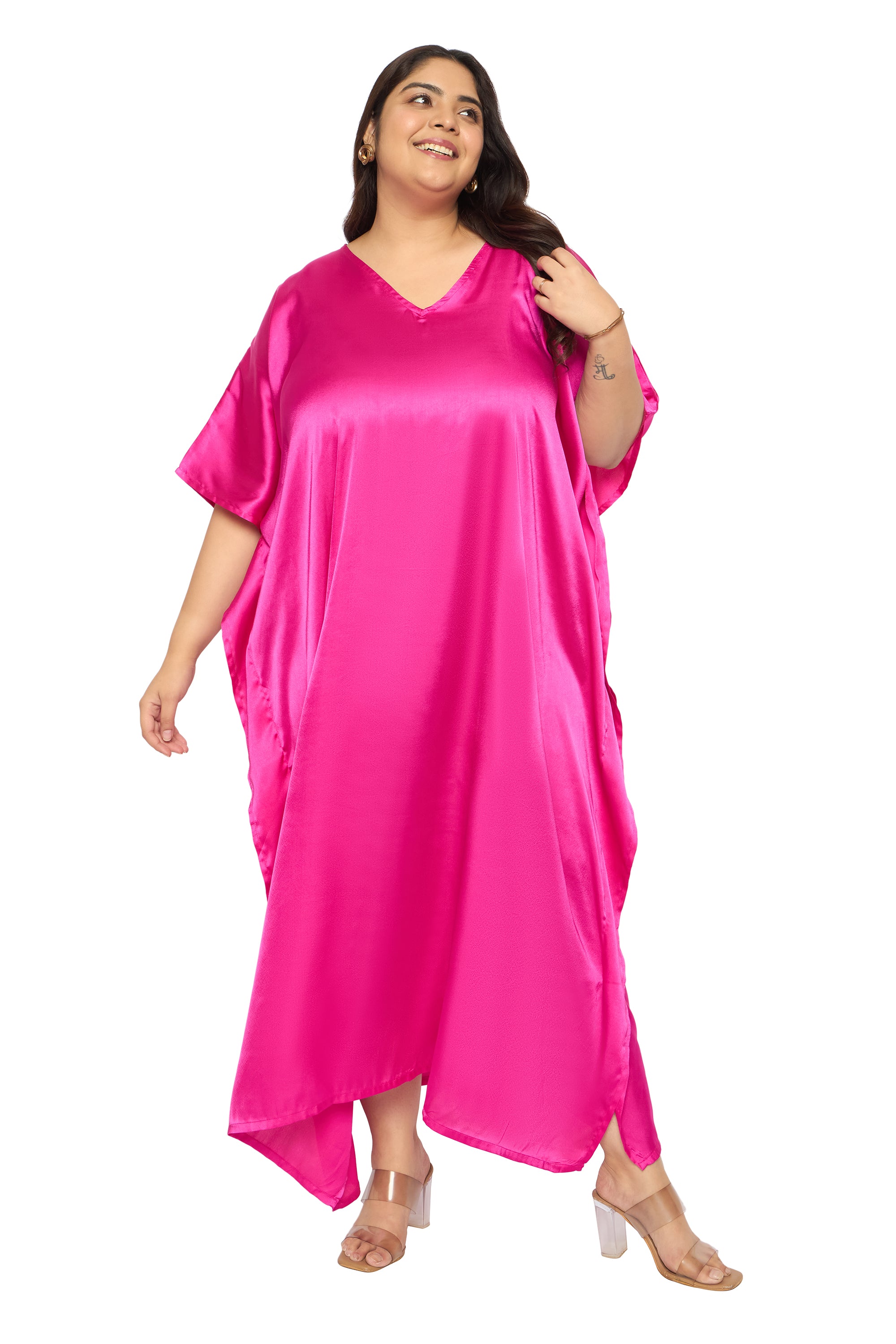 Satin Plus Size Kimono Style Loungewear Kaftan Dress for Women