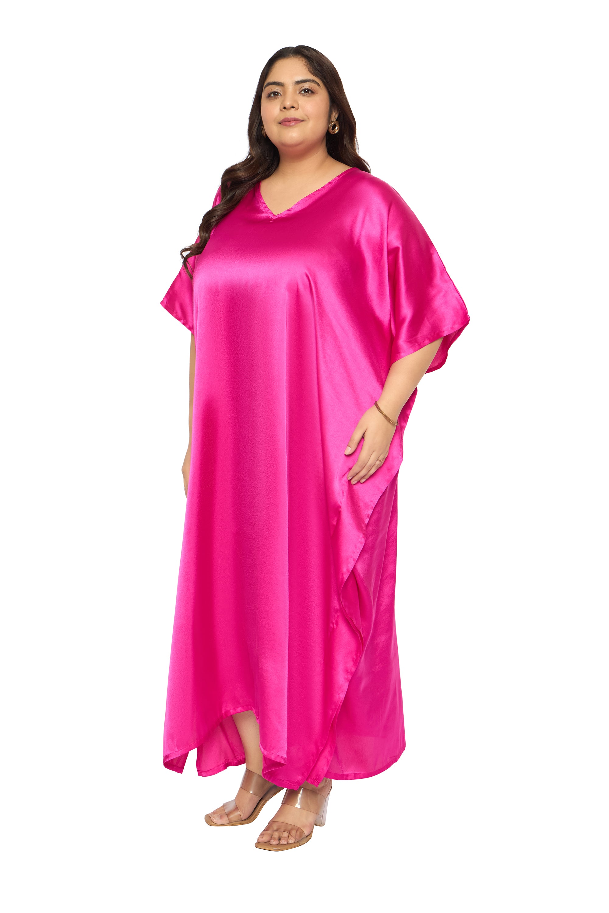 Satin Plus Size Kimono Style Loungewear Kaftan Dress for Women