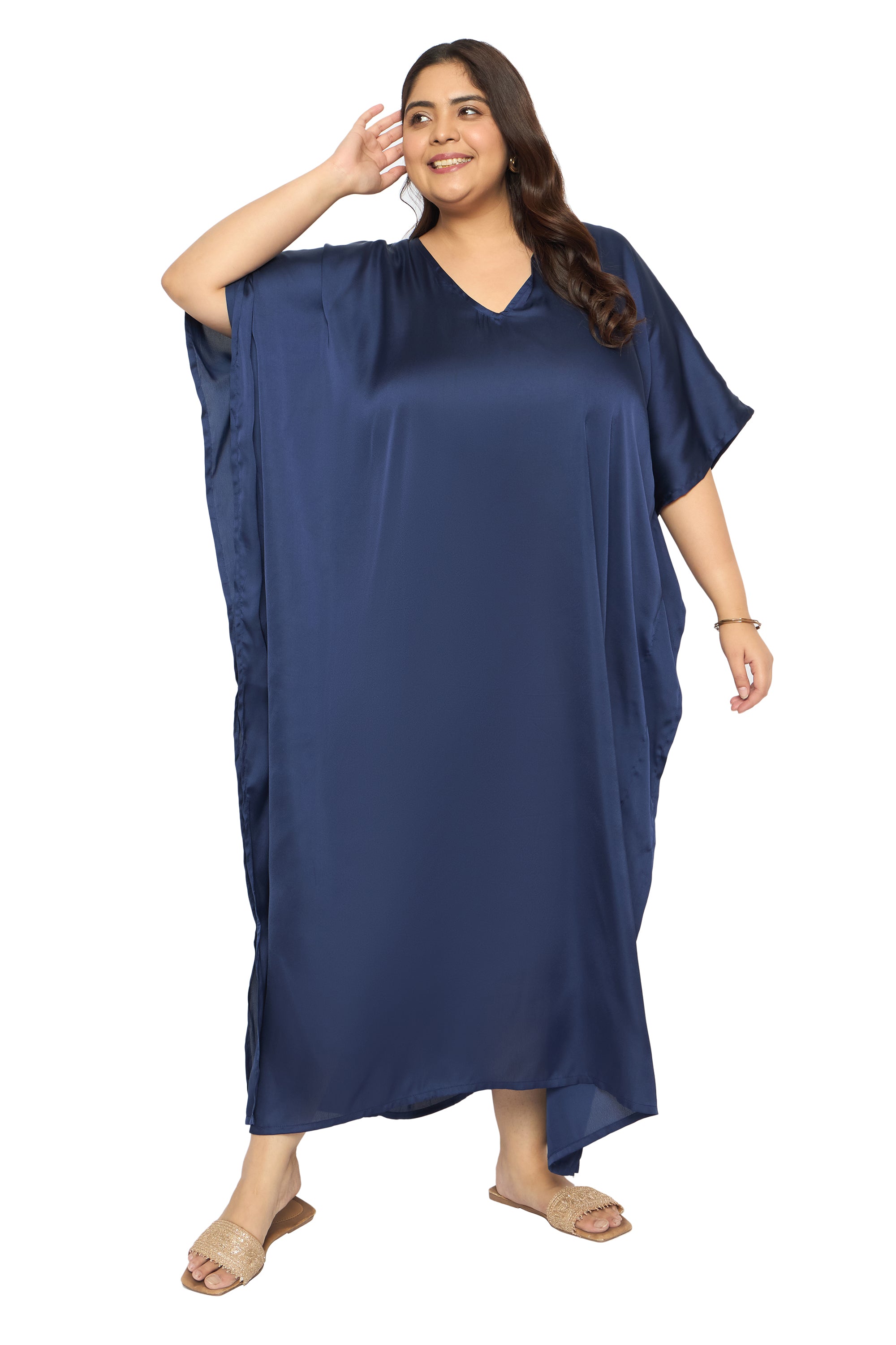 Satin Plus Size Kimono Style Loungewear Kaftan Dress for Women