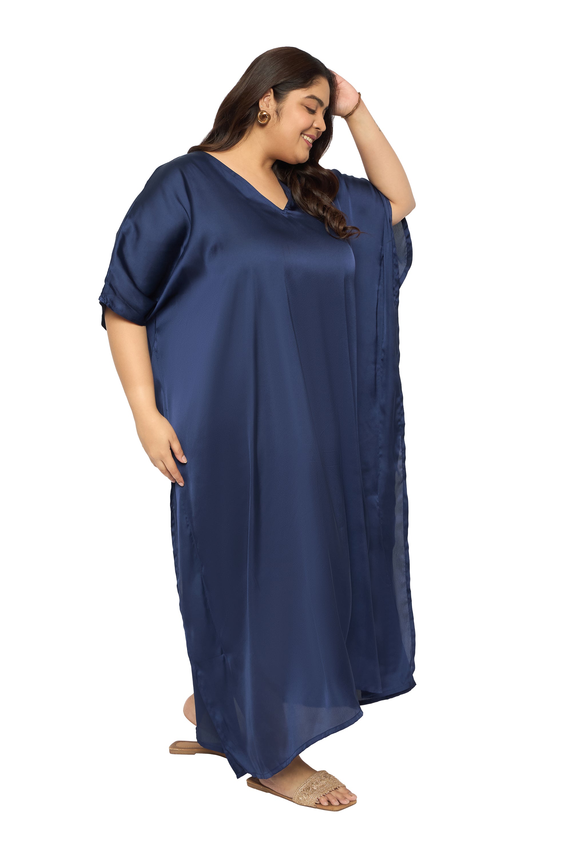 Satin Plus Size Kimono Style Loungewear Kaftan Dress for Women