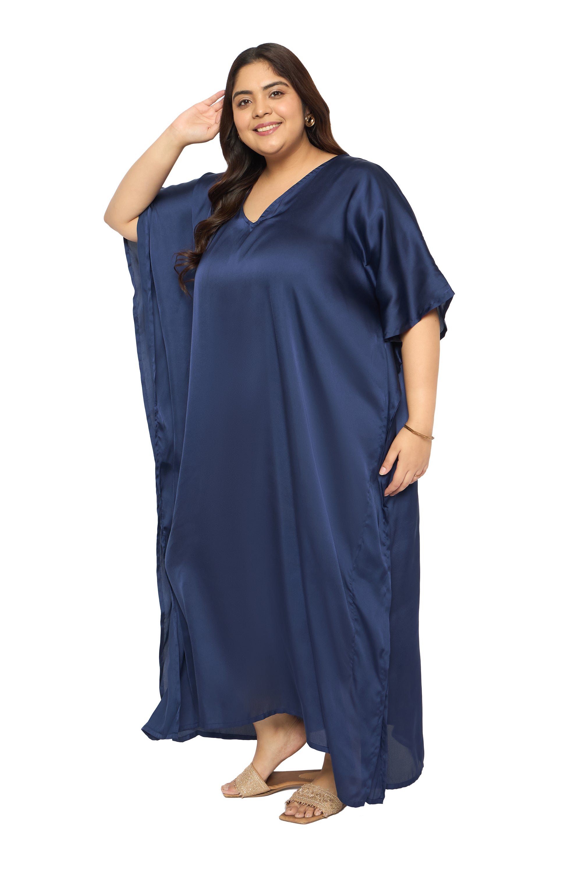 Satin Plus Size Kimono Style Loungewear Kaftan Dress for Women