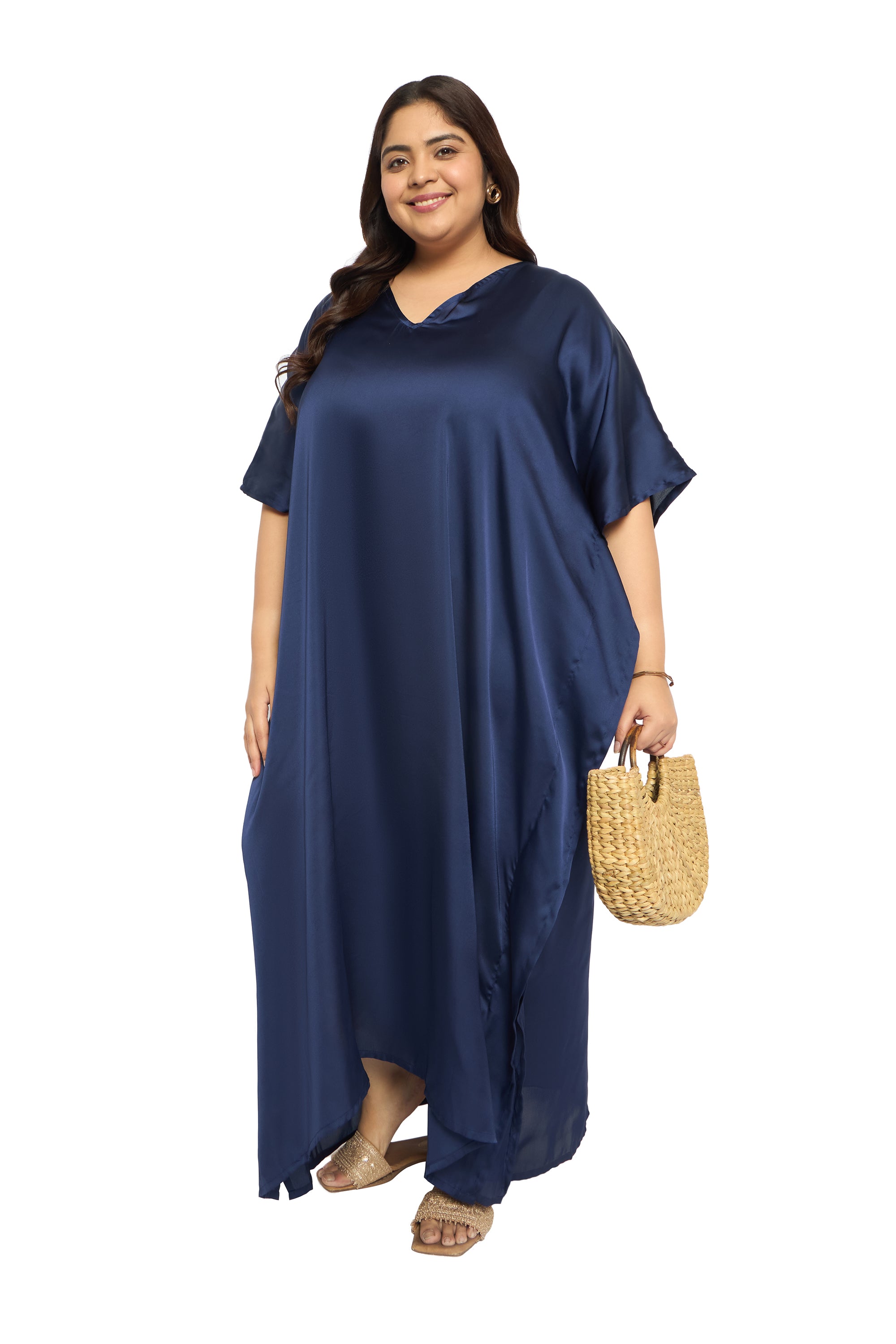 Satin Plus Size Kimono Style Loungewear Kaftan Dress for Women