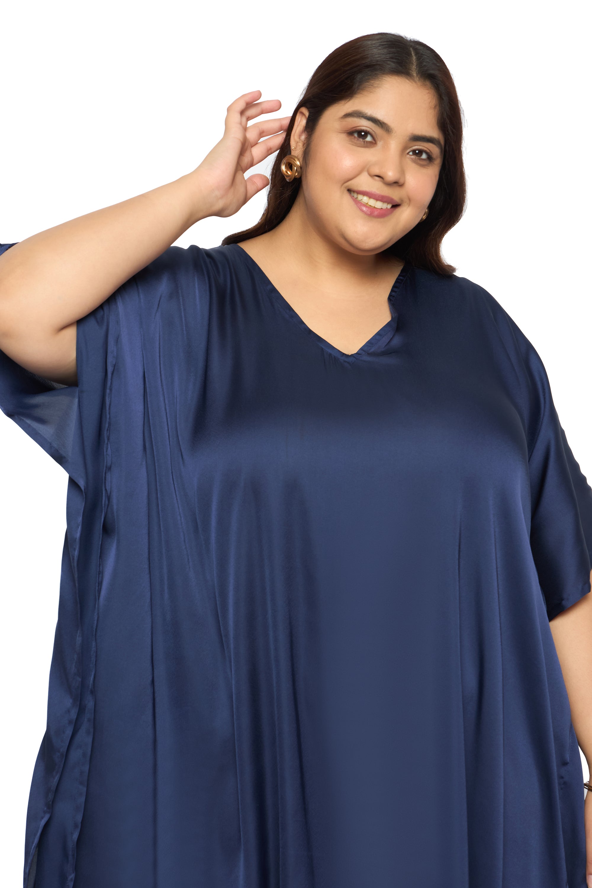 Satin Plus Size Kimono Style Loungewear Kaftan Dress for Women