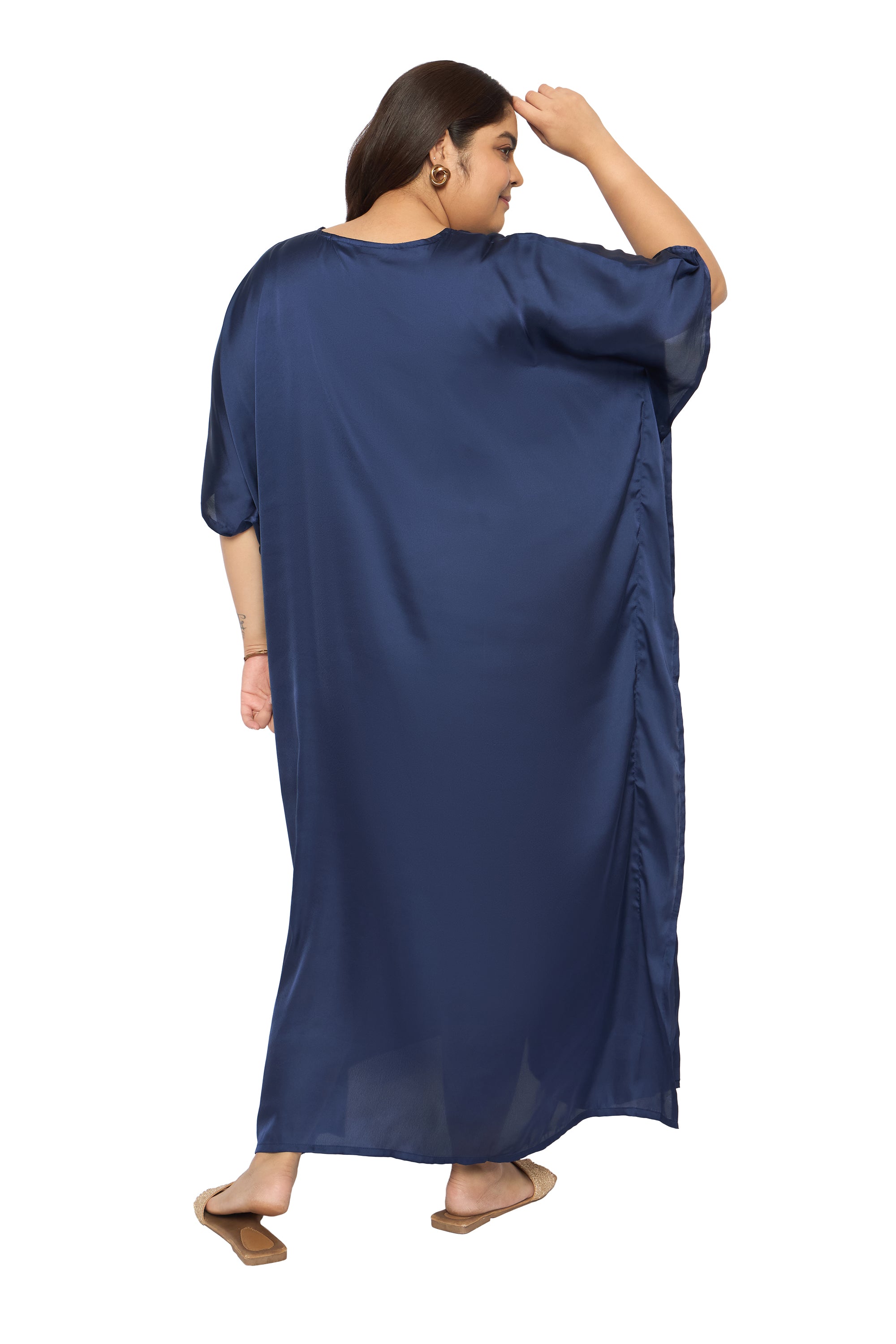 Satin Plus Size Kimono Style Loungewear Kaftan Dress for Women