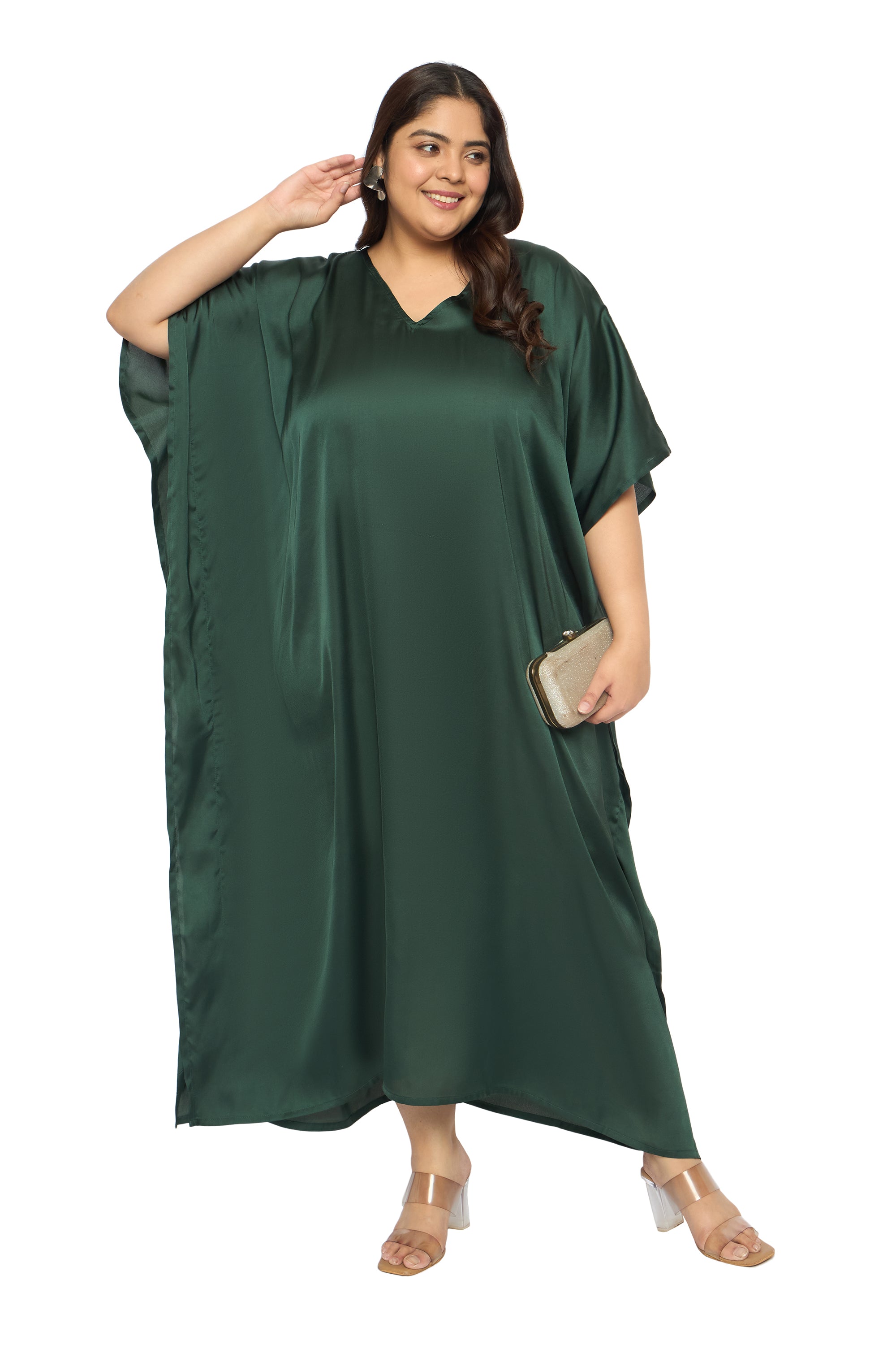 Satin Plus Size Kimono Style Loungewear Kaftan Dress for Women