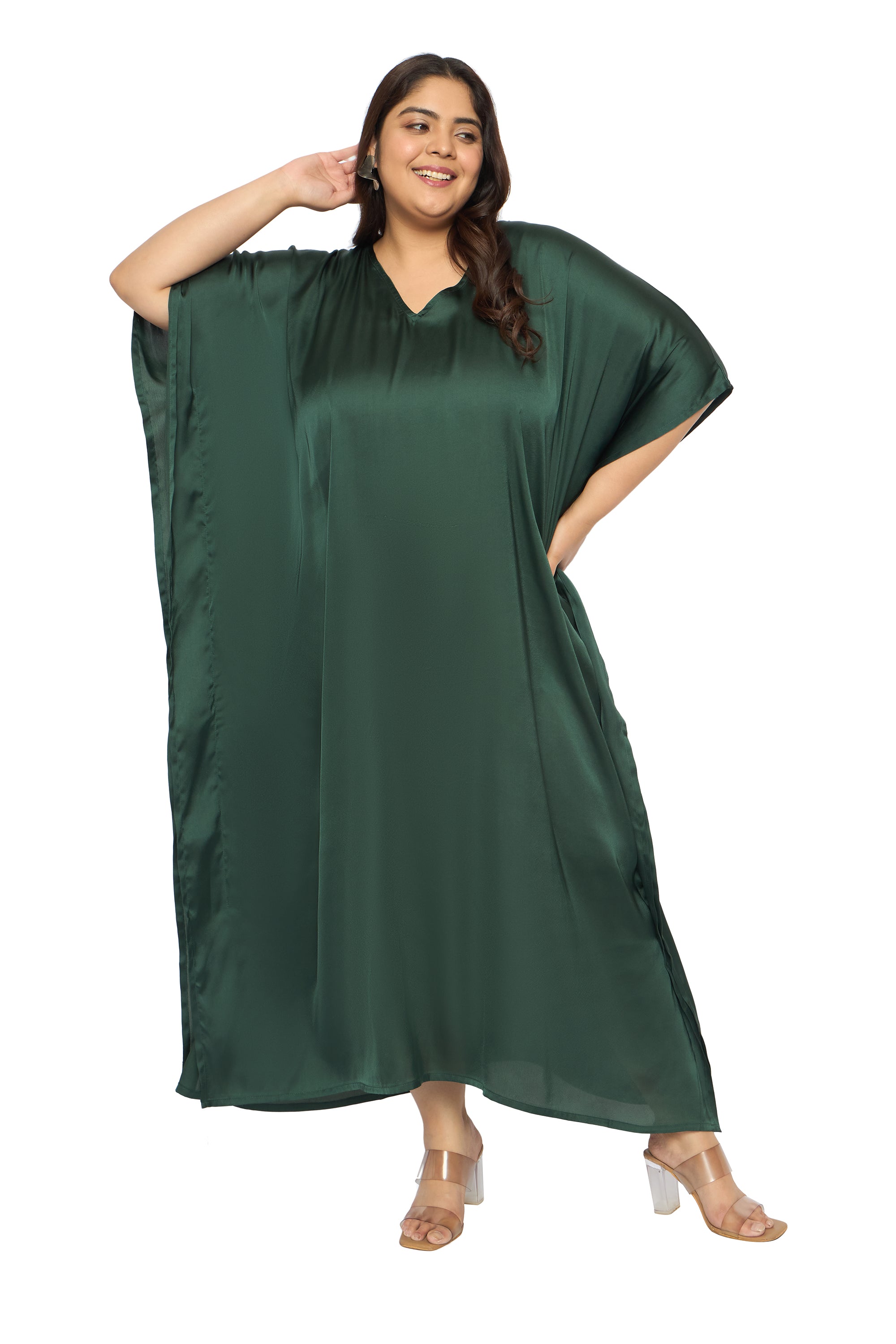 Satin Plus Size Kimono Style Loungewear Kaftan Dress for Women