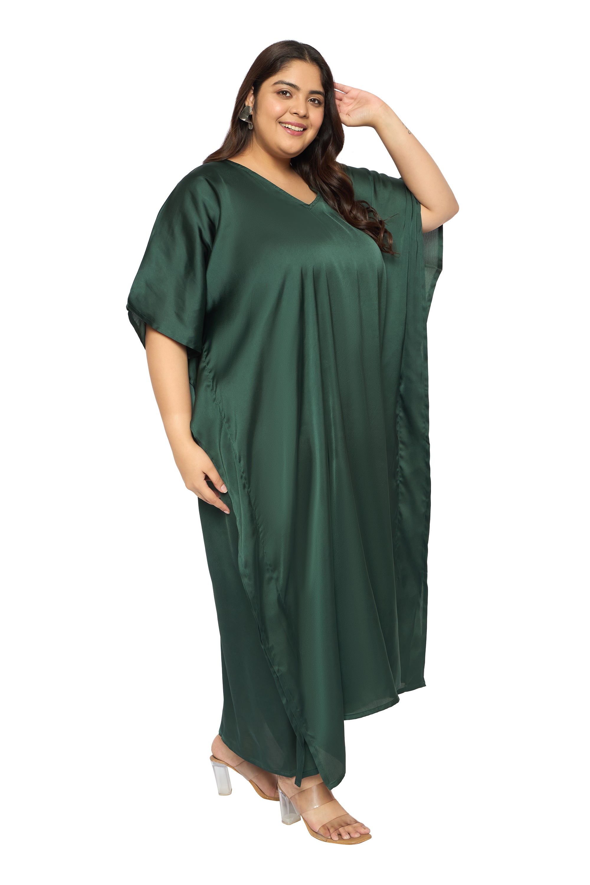 Satin Plus Size Kimono Style Loungewear Kaftan Dress for Women