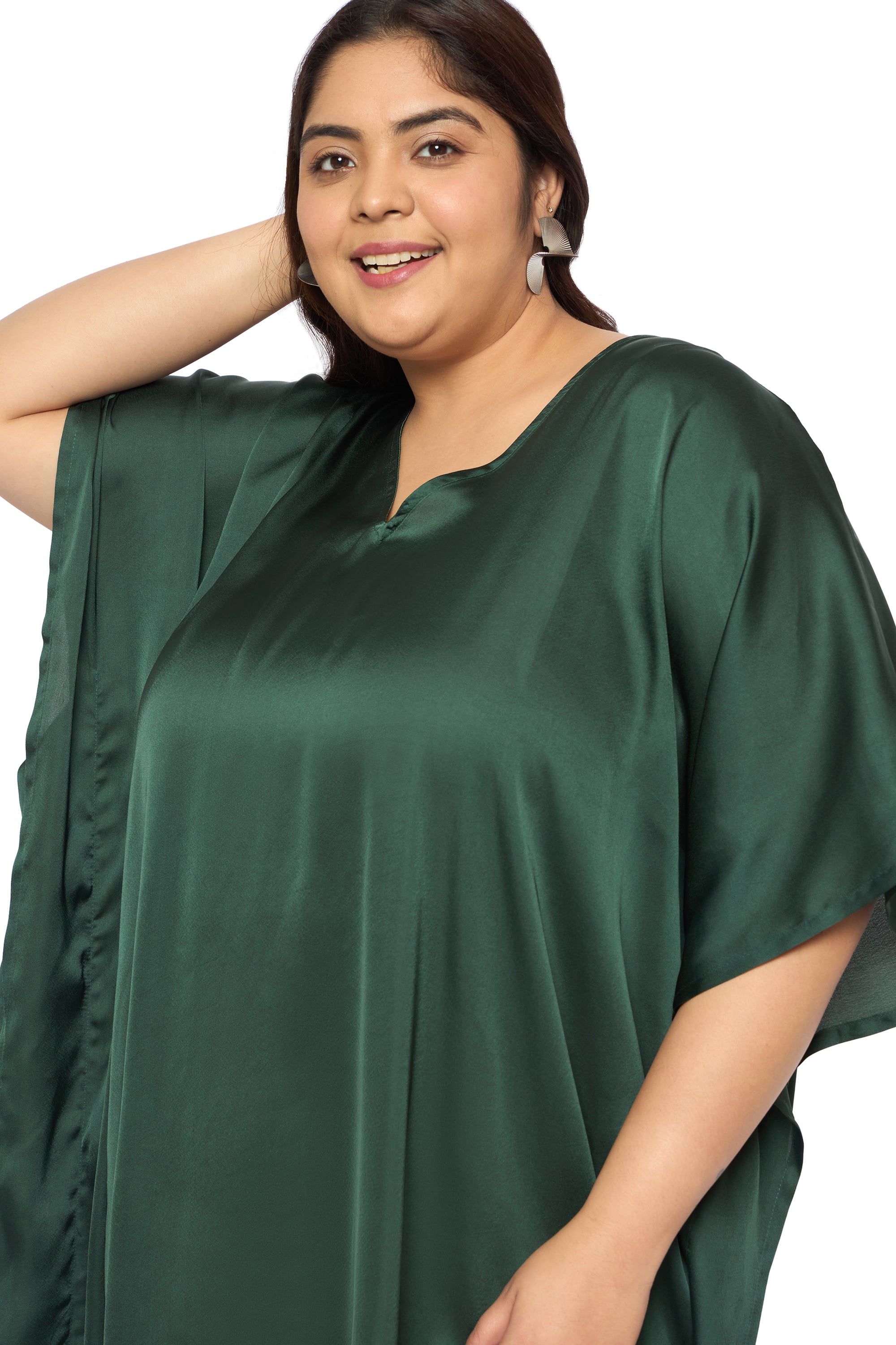 Satin Plus Size Kimono Style Loungewear Kaftan Dress for Women