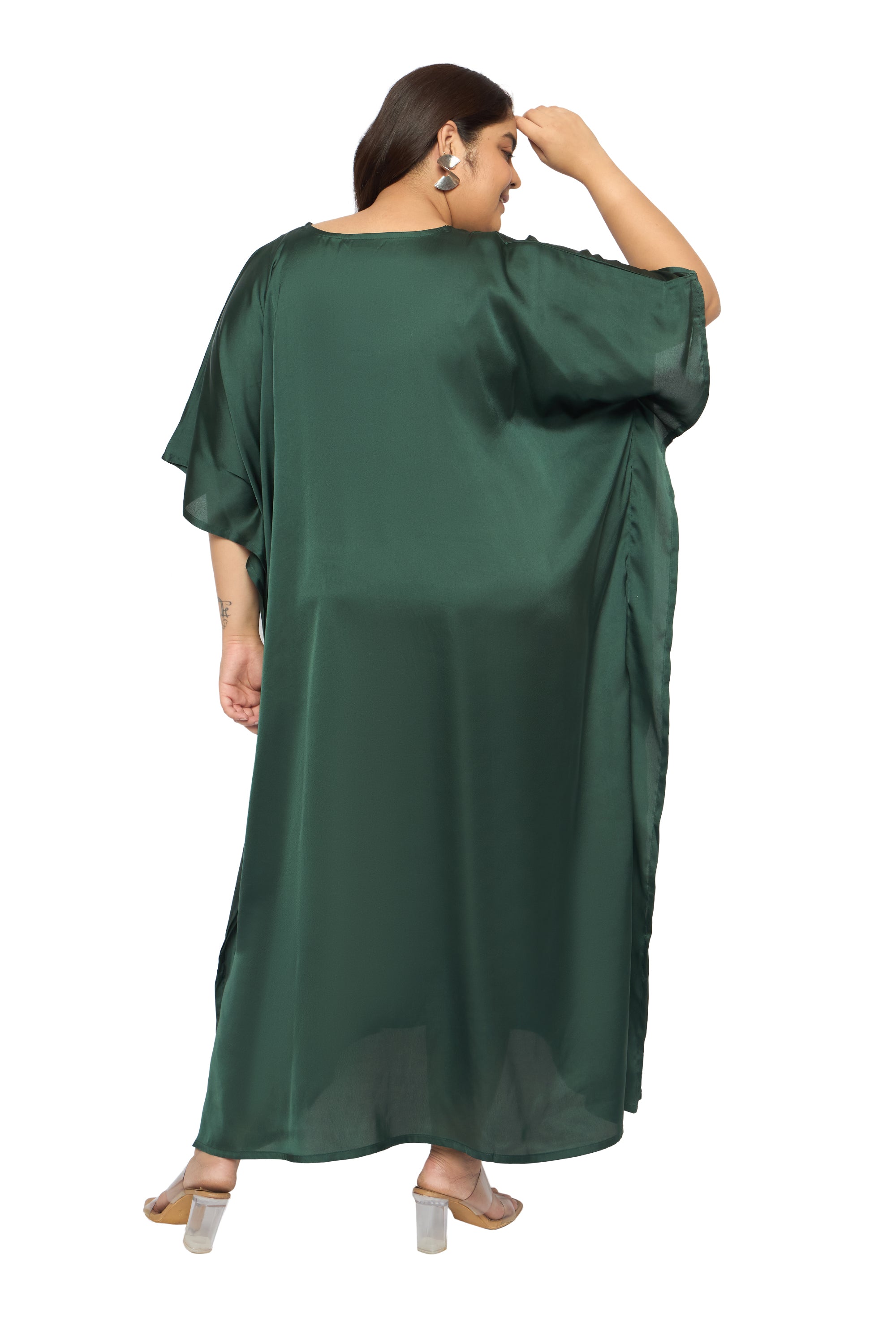 Satin Plus Size Kimono Style Loungewear Kaftan Dress for Women