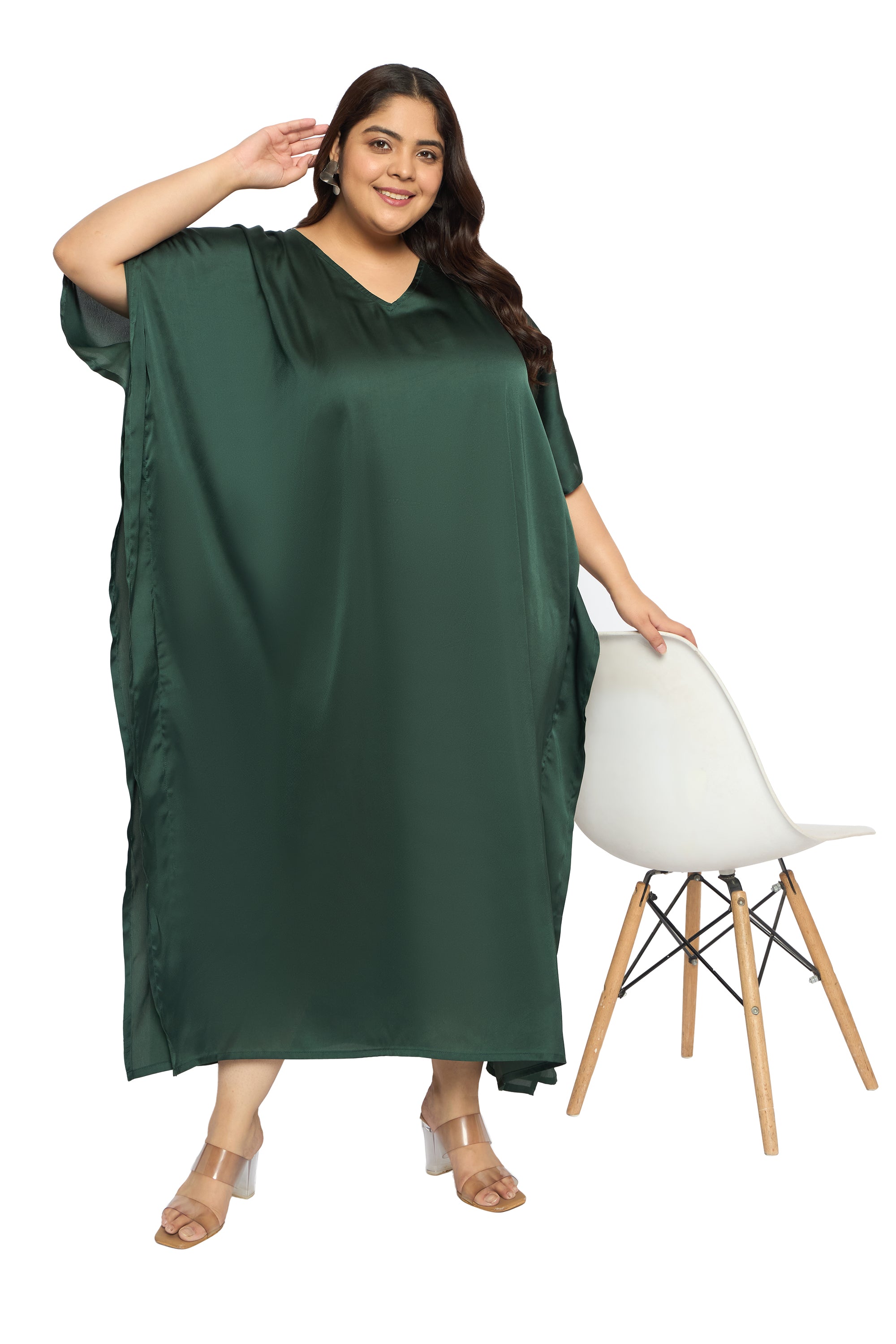 Satin Plus Size Kimono Style Loungewear Kaftan Dress for Women