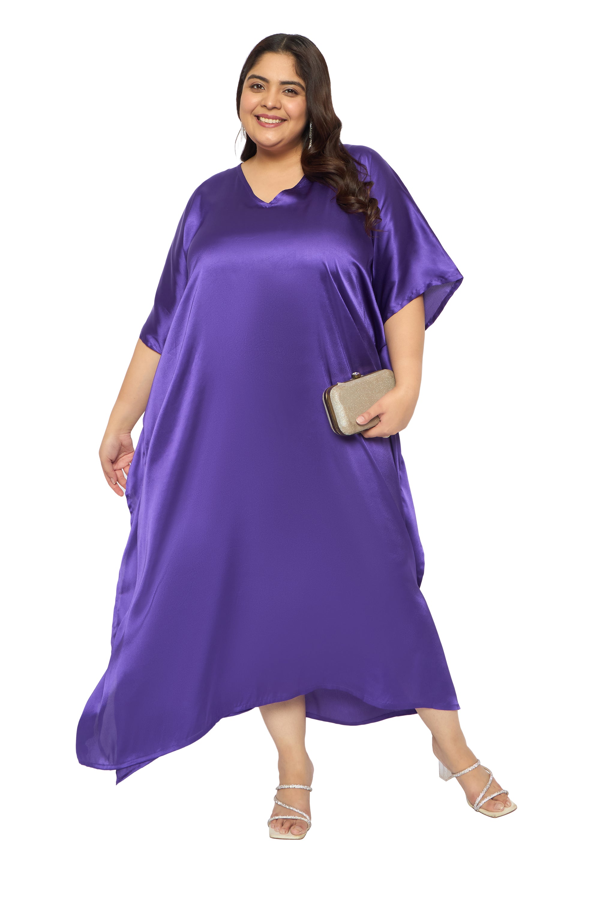 Satin Plus Size Kimono Style Loungewear Kaftan Dress for Women