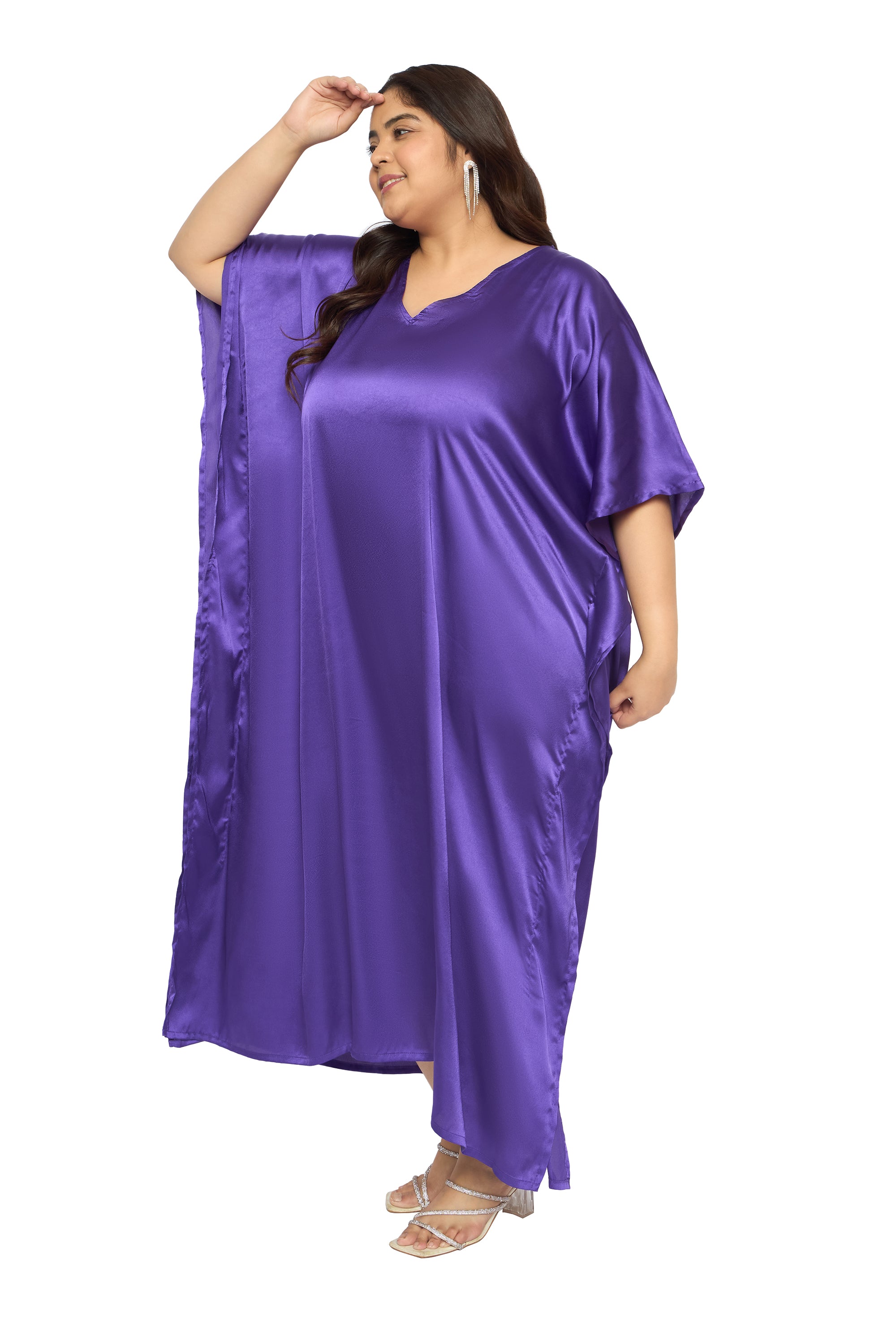 Satin Plus Size Kimono Style Loungewear Kaftan Dress for Women