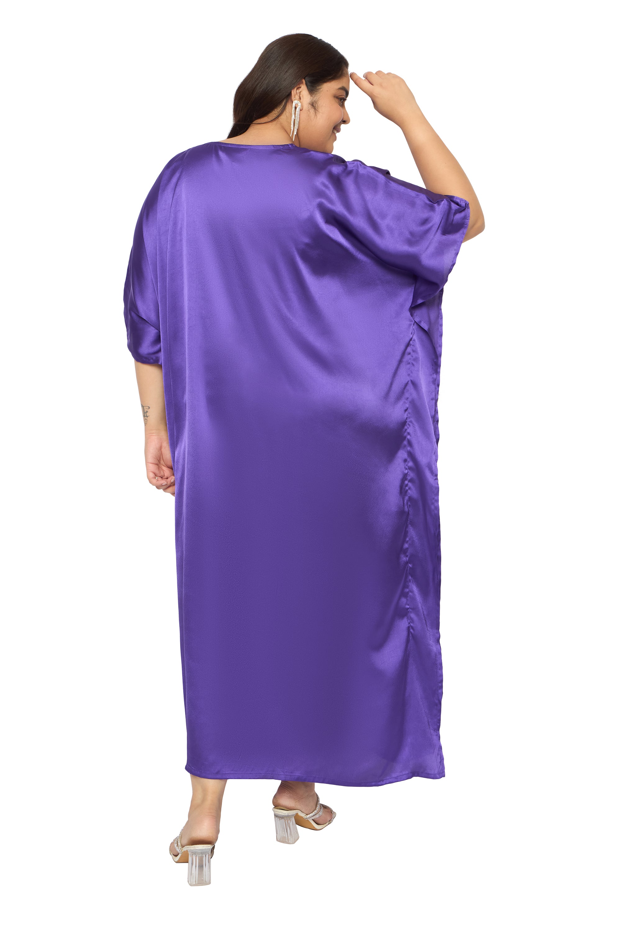 Satin Plus Size Kimono Style Loungewear Kaftan Dress for Women