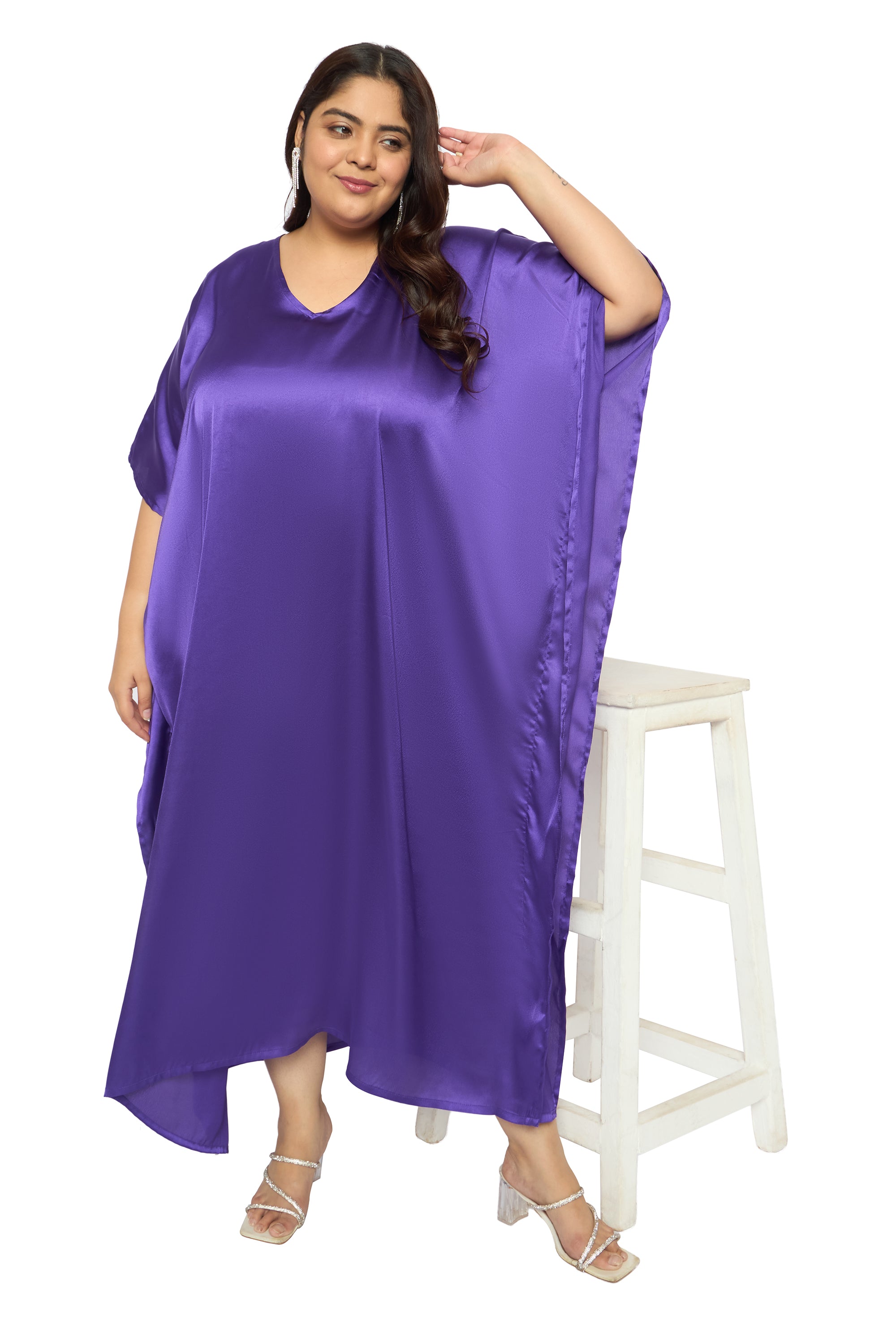 Satin Plus Size Kimono Style Loungewear Kaftan Dress for Women