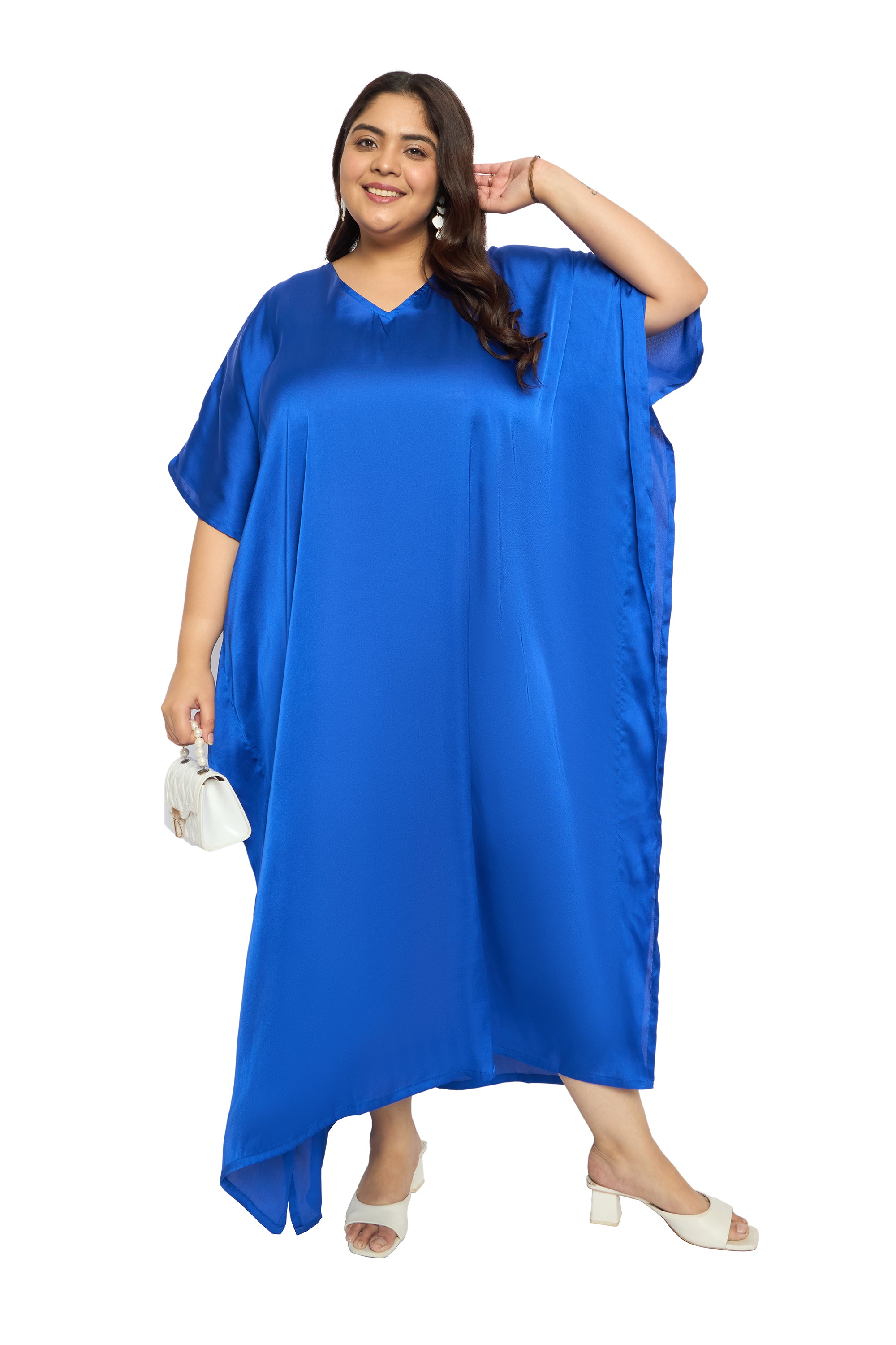 Satin Plus Size Kimono Style Loungewear Kaftan Dress for Women