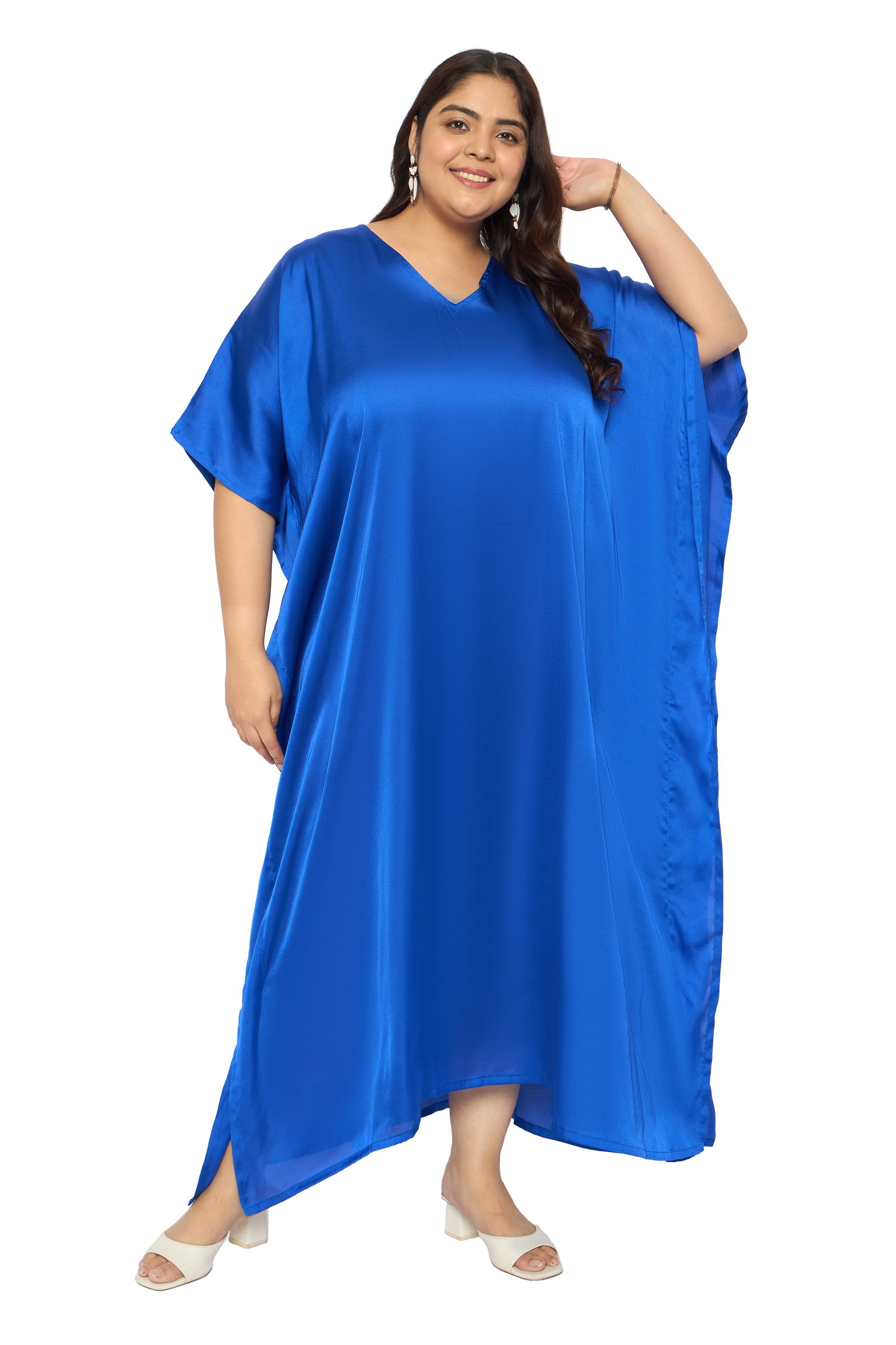 Satin Plus Size Kimono Style Loungewear Kaftan Dress for Women