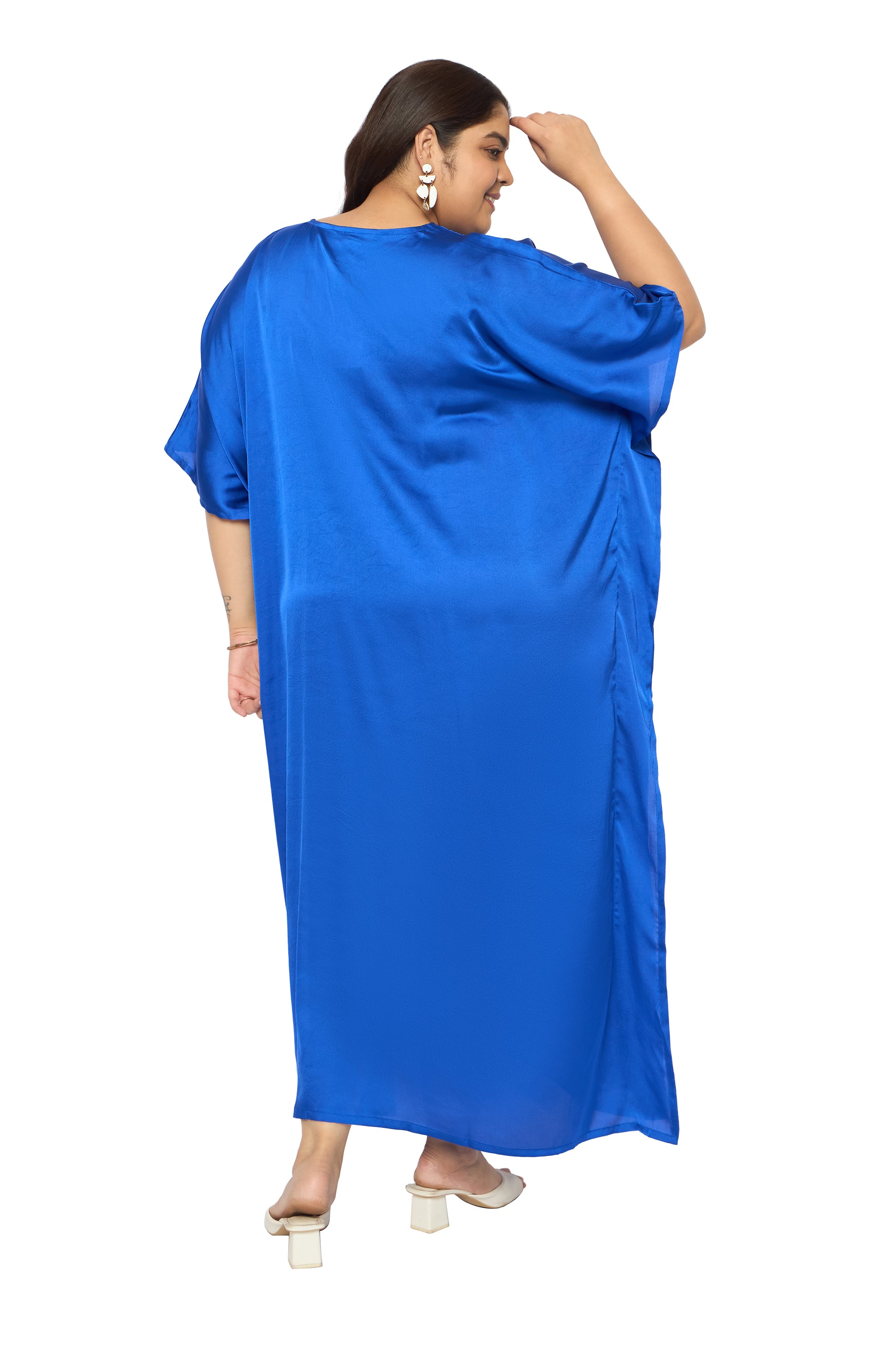 Satin Plus Size Kimono Style Loungewear Kaftan Dress for Women