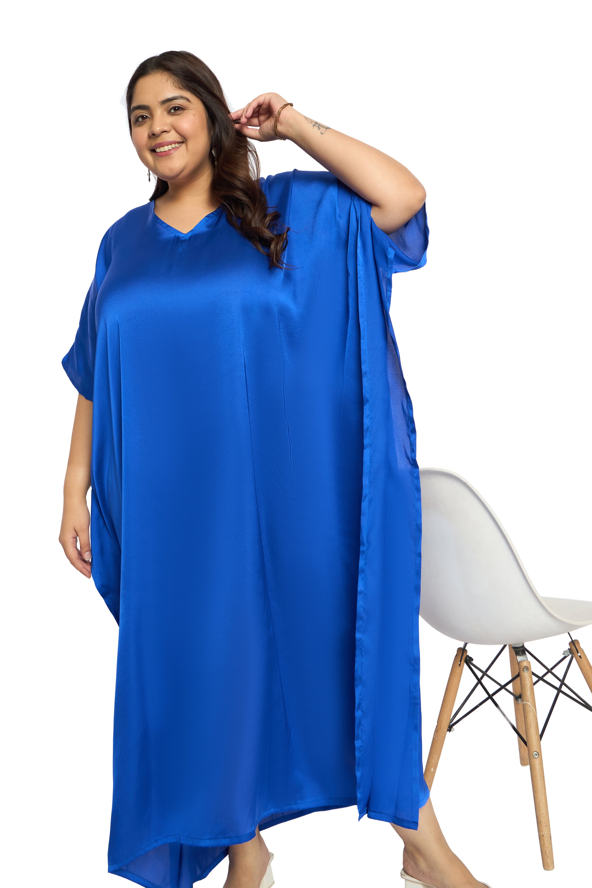 Satin Plus Size Kimono Style Loungewear Kaftan Dress for Women