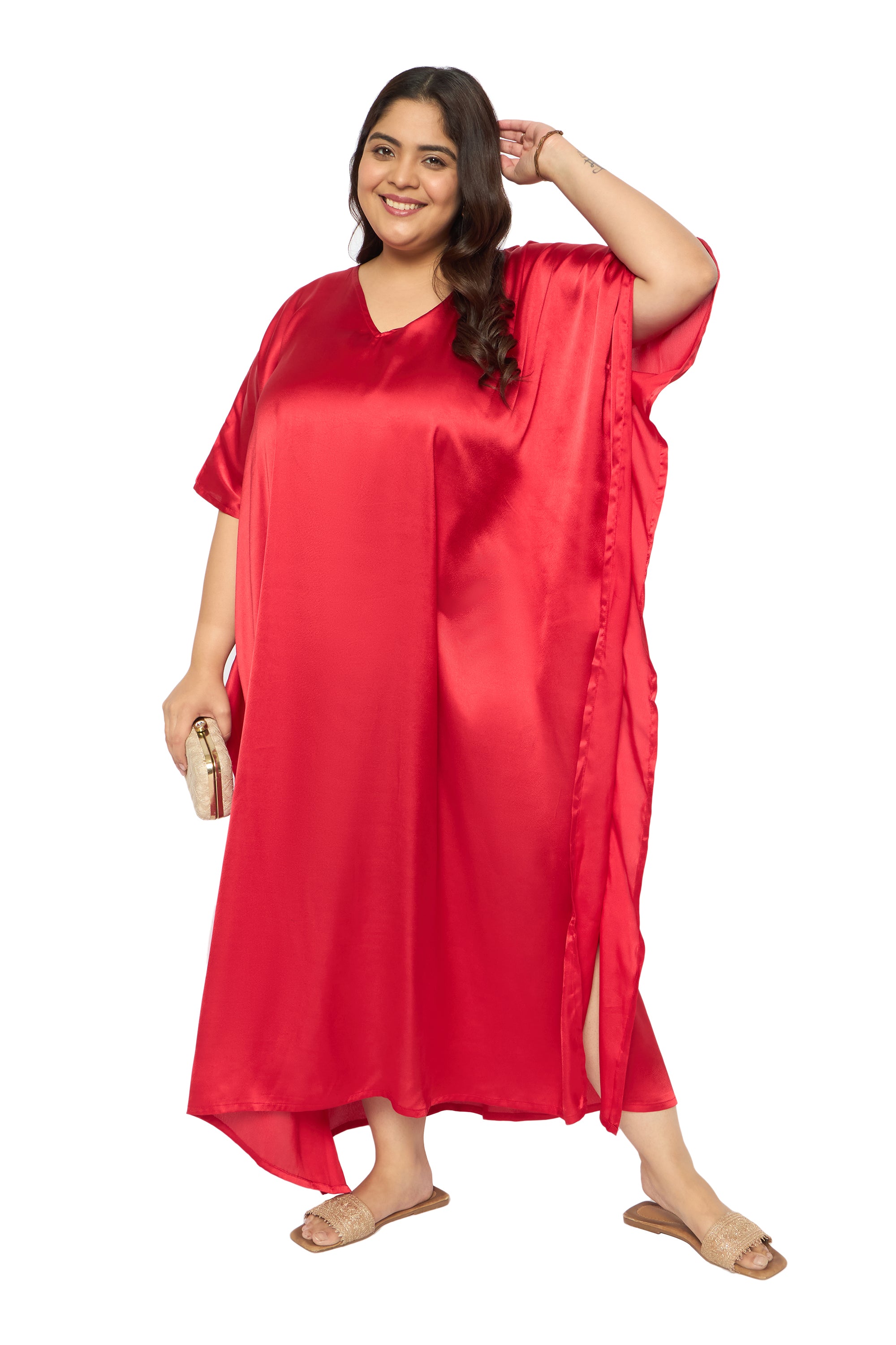 Satin Plus Size Kimono Style Loungewear Kaftan Dress for Women