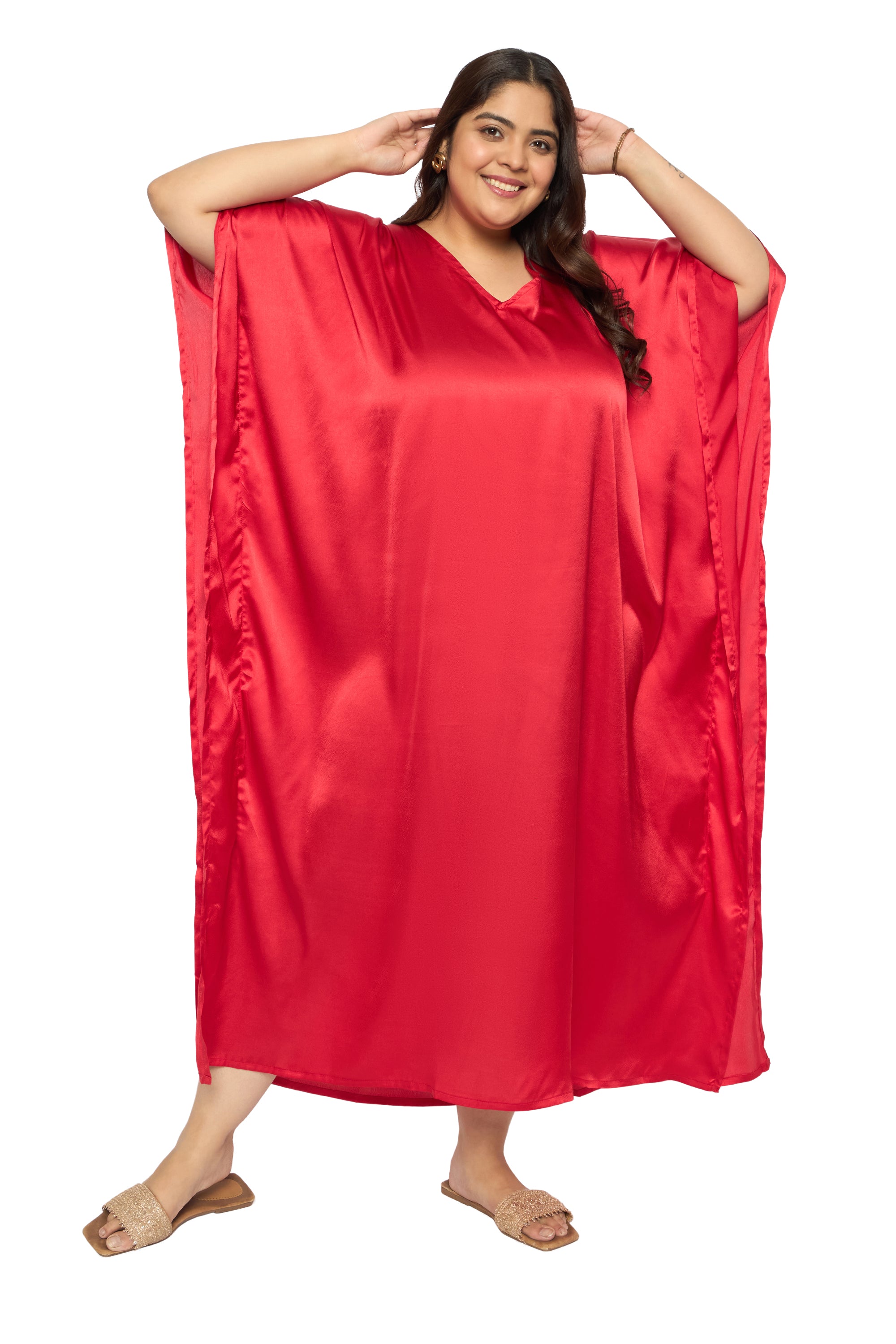 Satin Plus Size Kimono Style Loungewear Kaftan Dress for Women