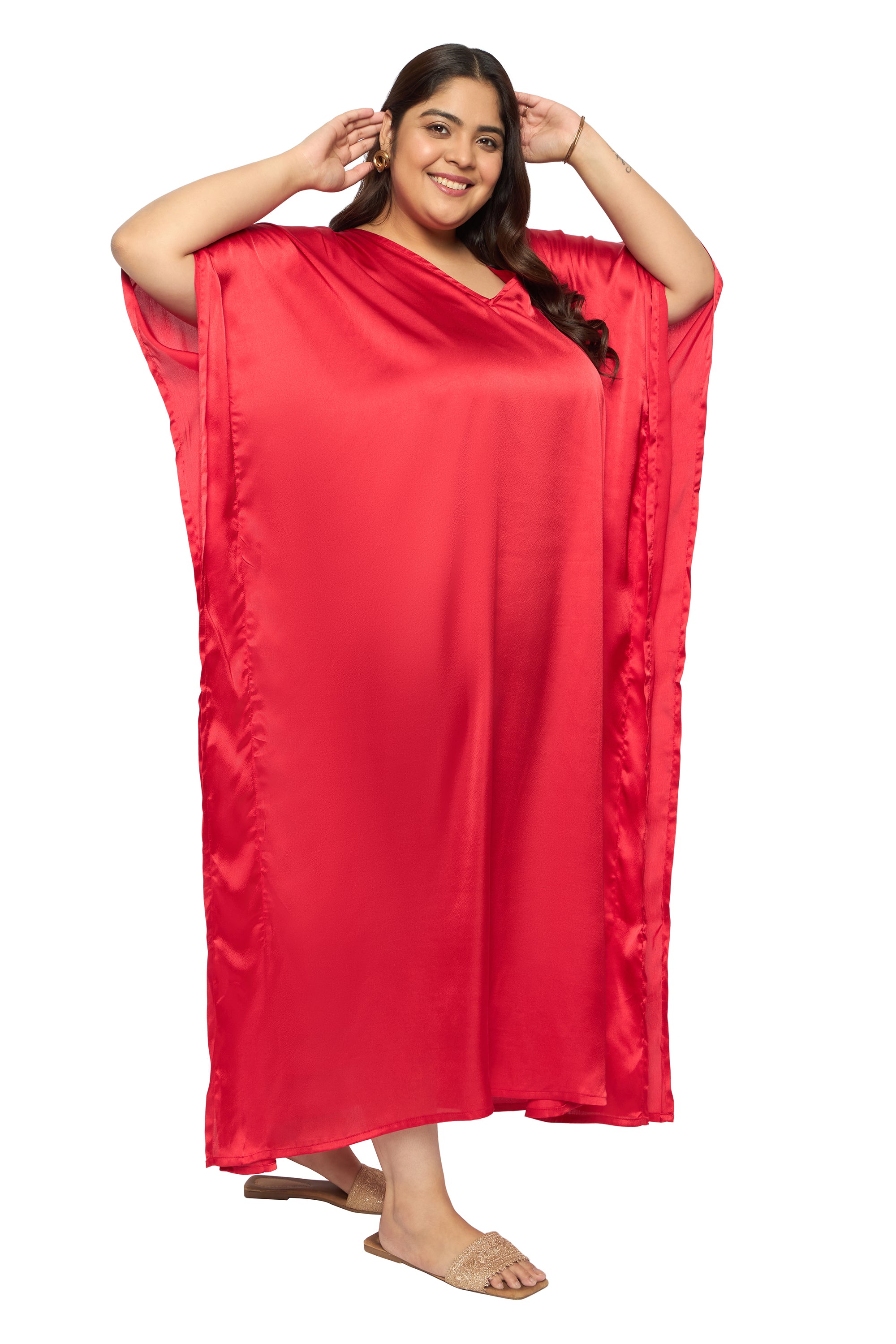 Satin Plus Size Kimono Style Loungewear Kaftan Dress for Women