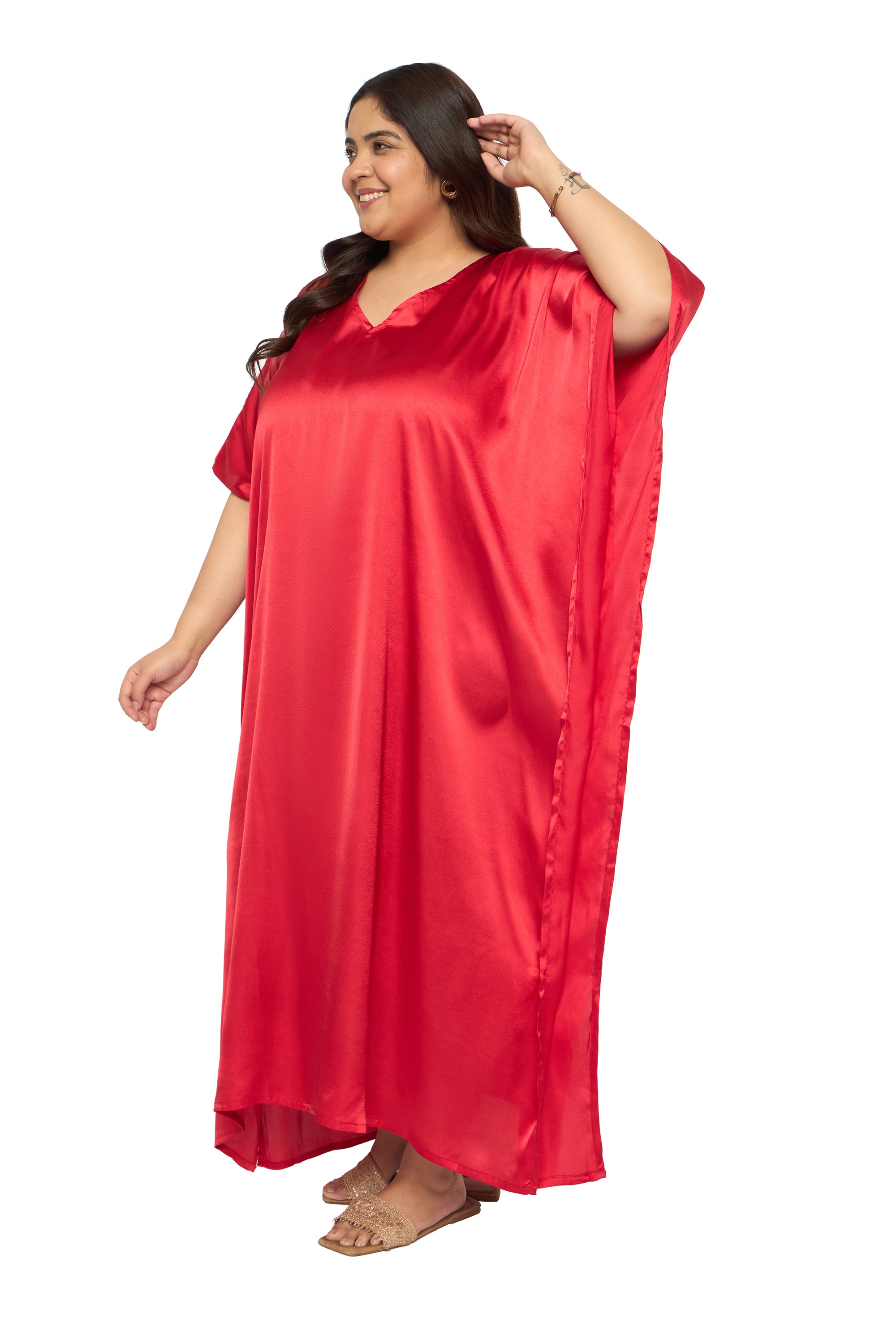 Satin Plus Size Kimono Style Loungewear Kaftan Dress for Women