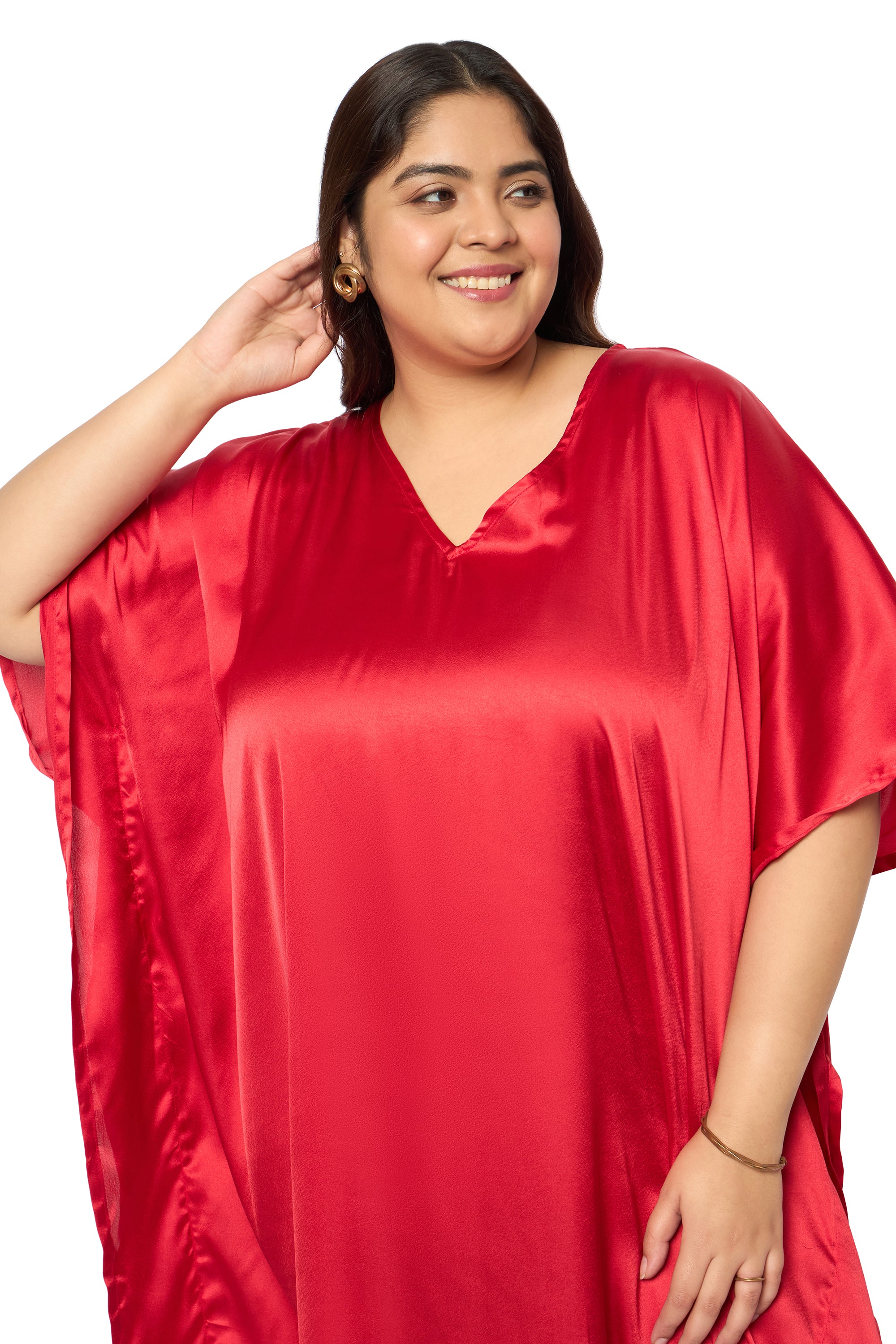 Satin Plus Size Kimono Style Loungewear Kaftan Dress for Women