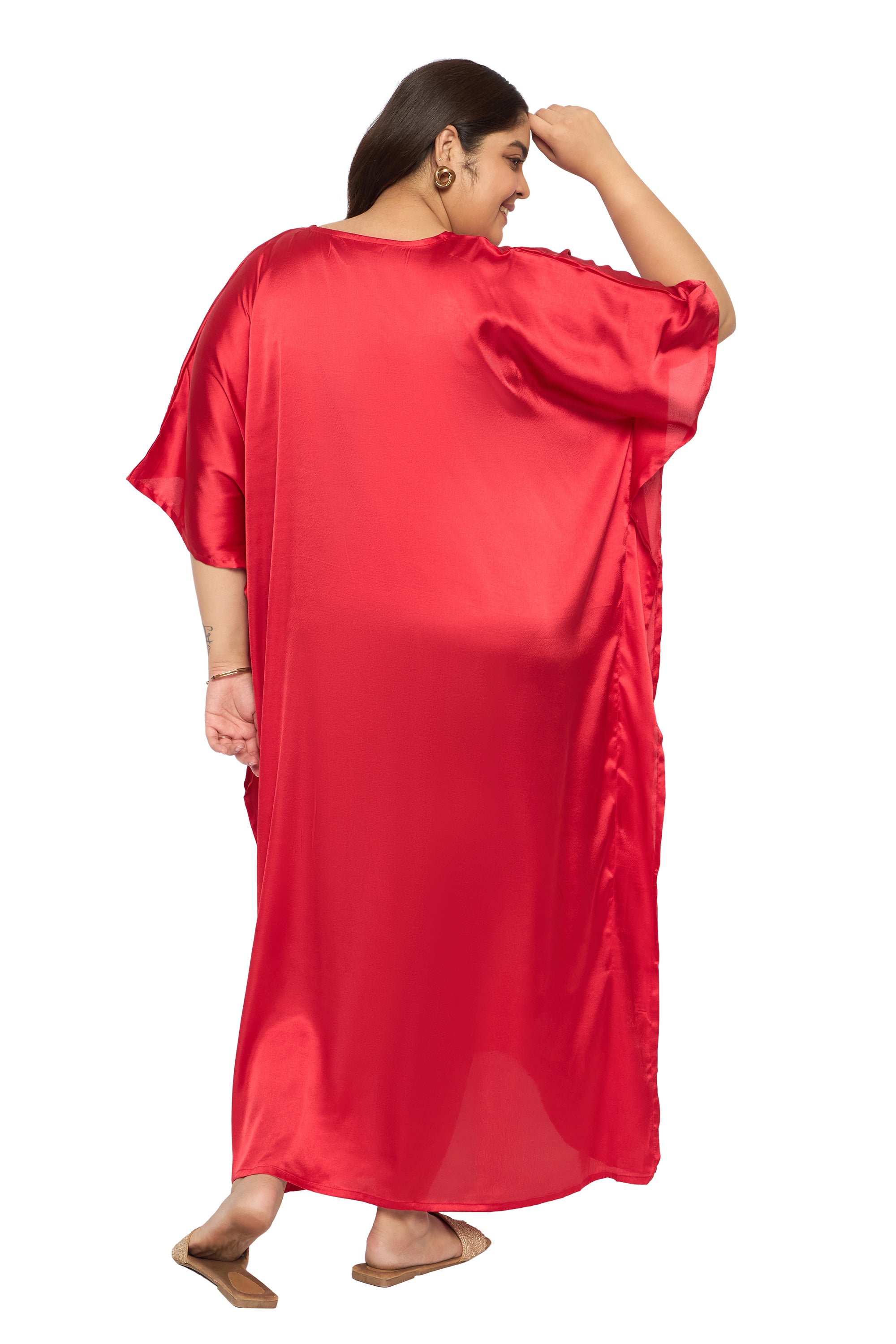 Satin Plus Size Kimono Style Loungewear Kaftan Dress for Women