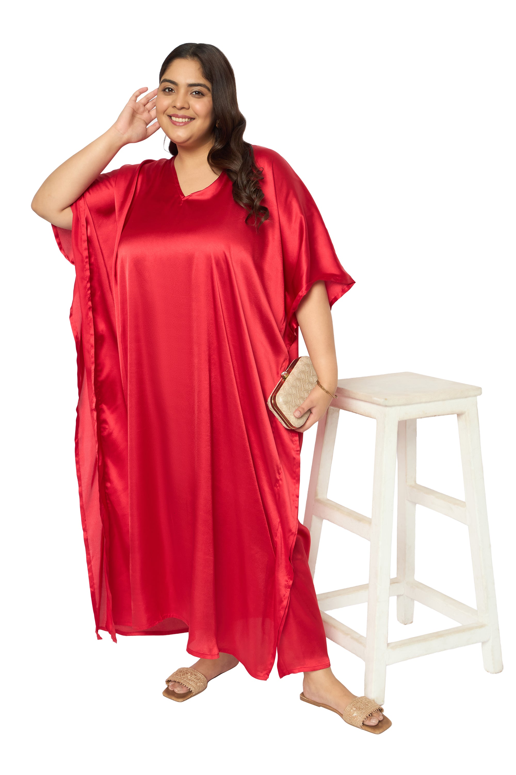 Satin Plus Size Kimono Style Loungewear Kaftan Dress for Women