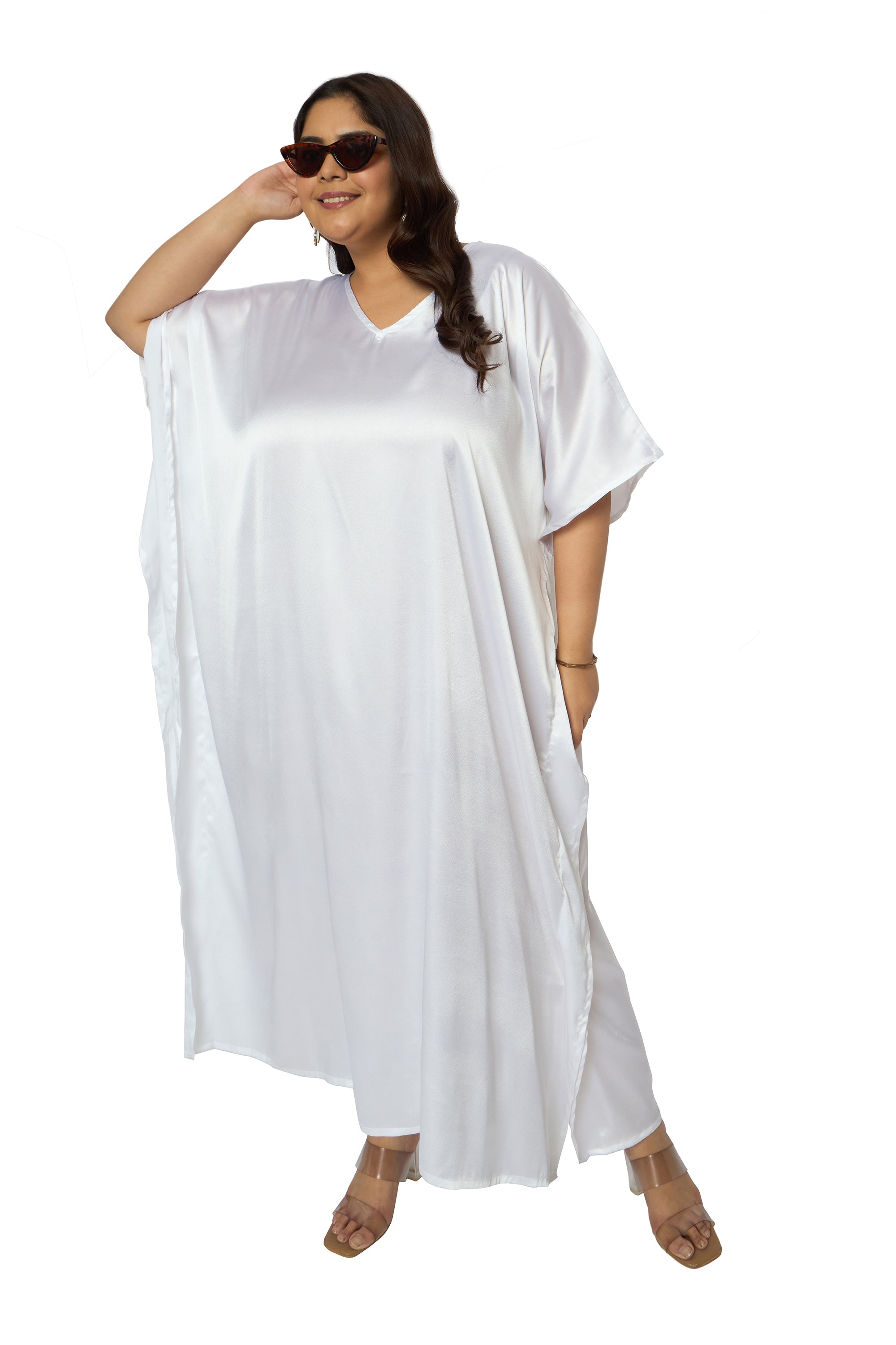 Satin Plus Size Kimono Style Loungewear Kaftan Dress for Women