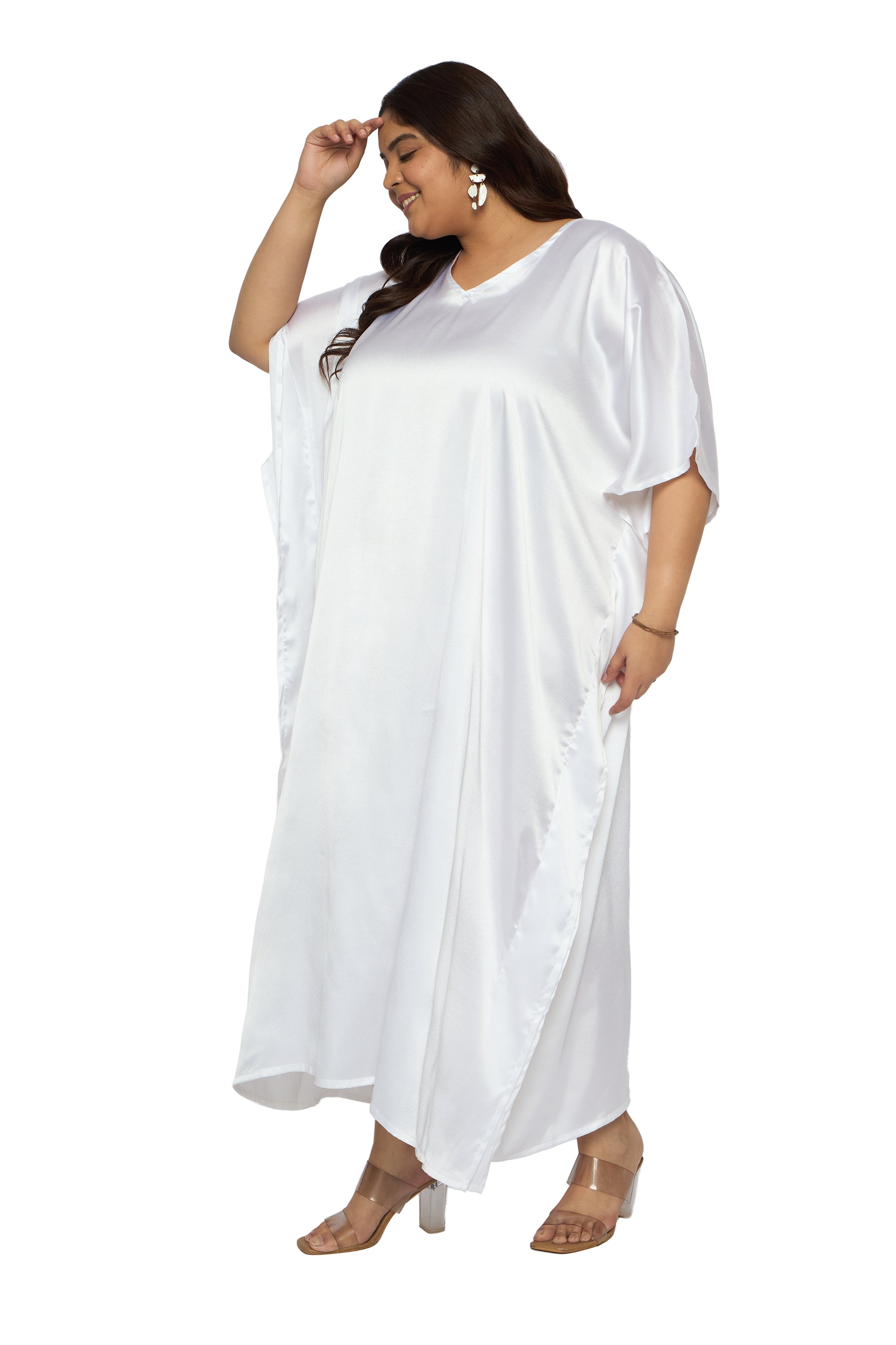 Satin Plus Size Kimono Style Loungewear Kaftan Dress for Women