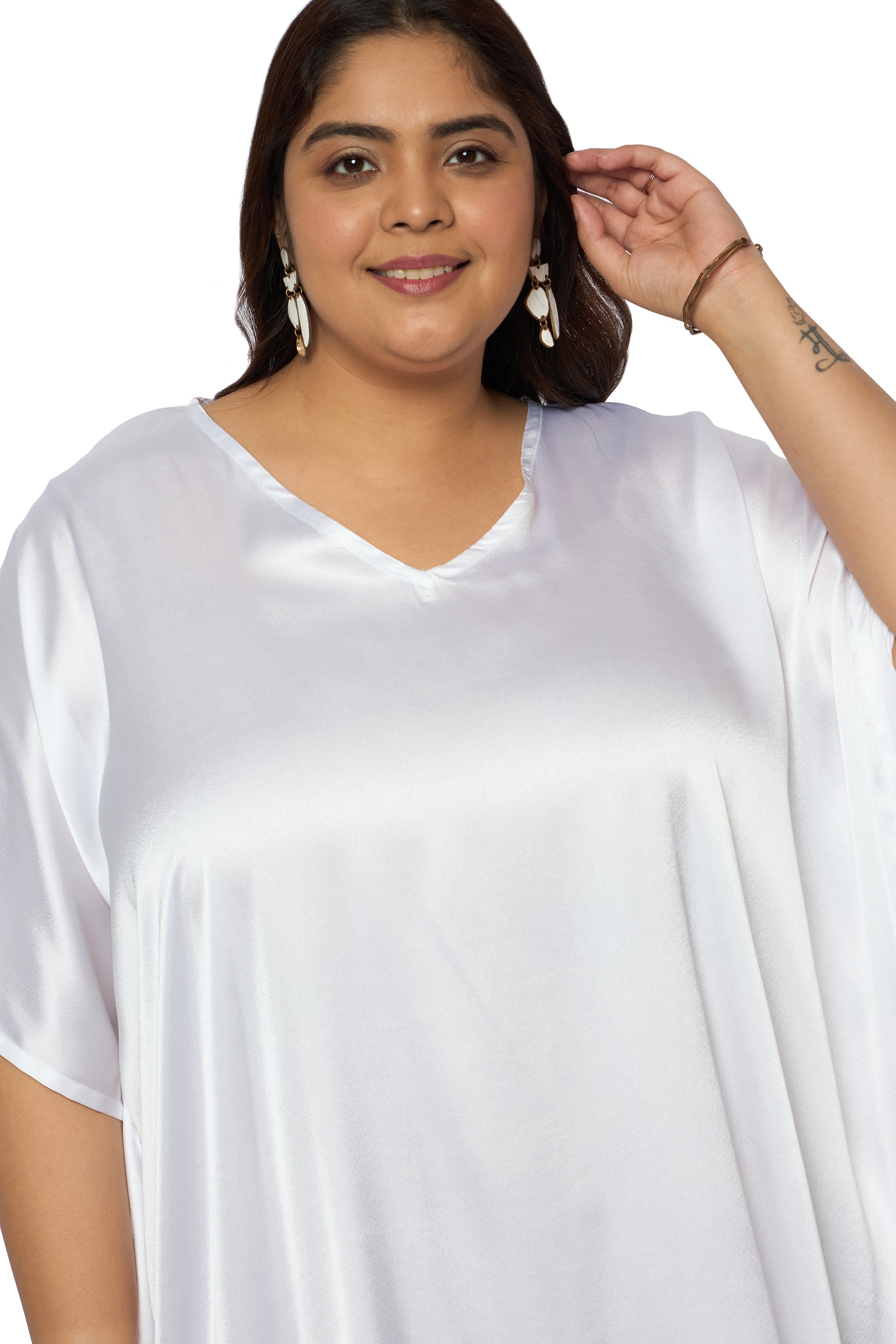 Satin Plus Size Kimono Style Loungewear Kaftan Dress for Women